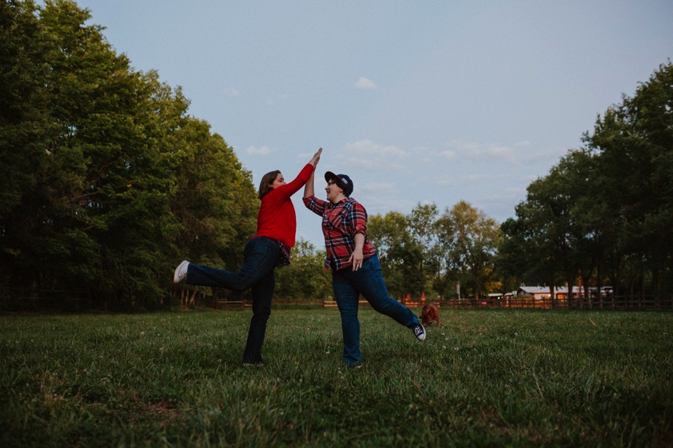  Ryan and Erica’s LGBTQ+ engagement photos at Old Town Farm in Albuquerque, New Mexico are a MUST SEE! Their engagement photos include rocking plaid shirts and converse sneakers, their sweet fur baby, Riley (aka Rileypoo), as well as their love for S