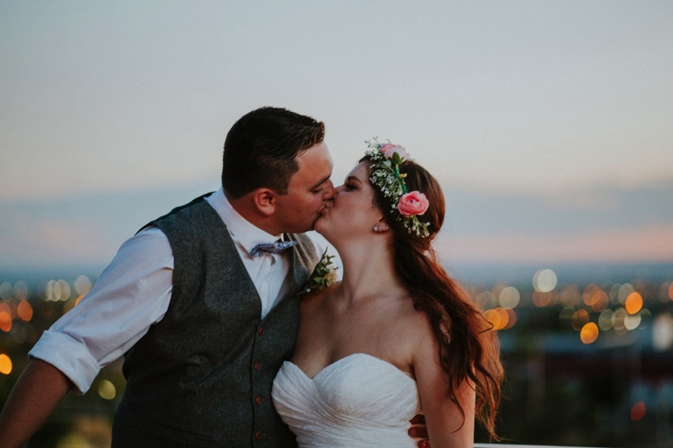  Charlotte and Jayson had a beautiful rustic wedding at the amazing Koinonia Christian Fellowship followed by a dreamy, romantic wedding reception at The View Event Center in Albuquerque, New Mexico. Albuquerque in the summer is gorgeous for weddings