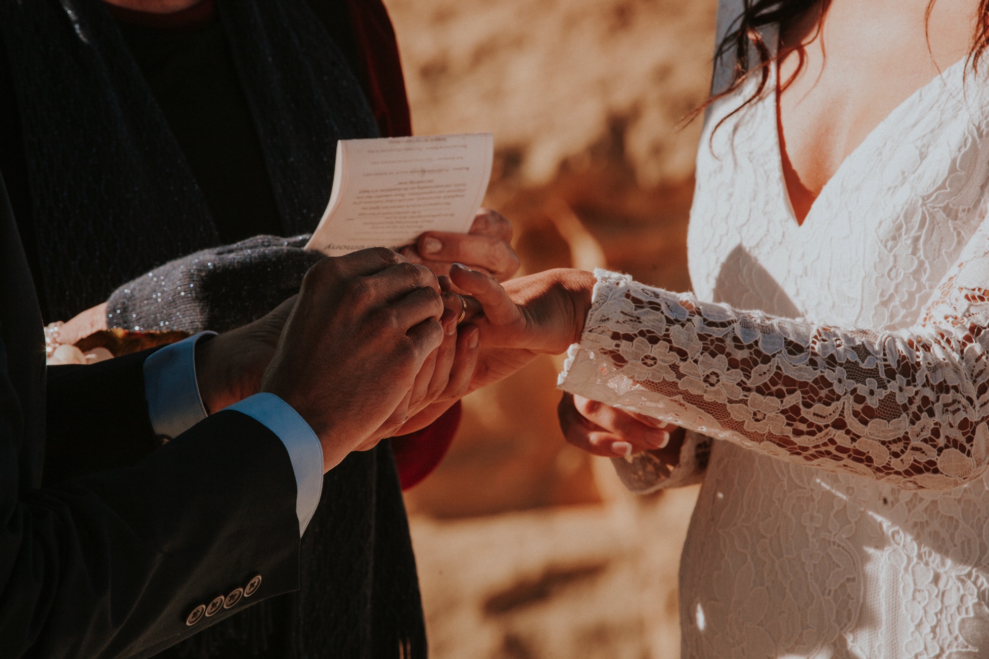  Jade and Alex eloped at the amazing and scenic El Malpais National Monument outside of Grants, New Mexico. It was a beautiful November day and the weather was crisp, fresh, and just a tad chilly, but it didn’t get in the way of their fabulous weddin