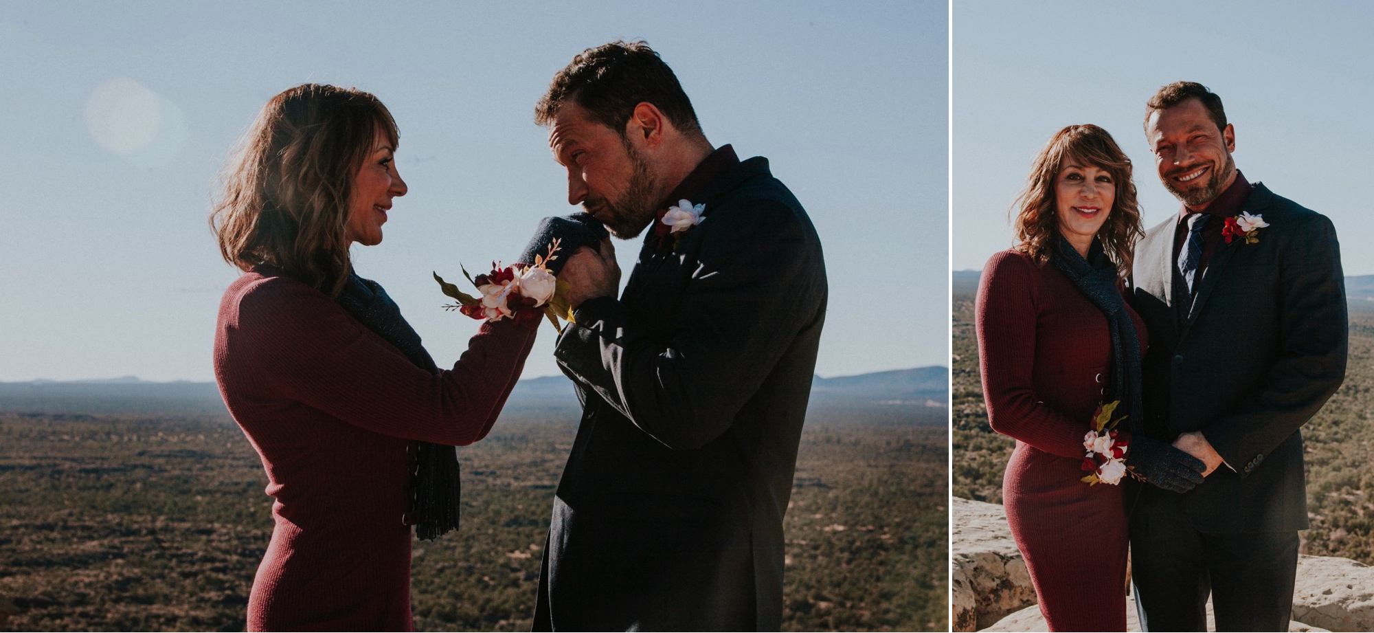  Jade and Alex eloped at the amazing and scenic El Malpais National Monument outside of Grants, New Mexico. It was a beautiful November day and the weather was crisp, fresh, and just a tad chilly, but it didn’t get in the way of their fabulous weddin