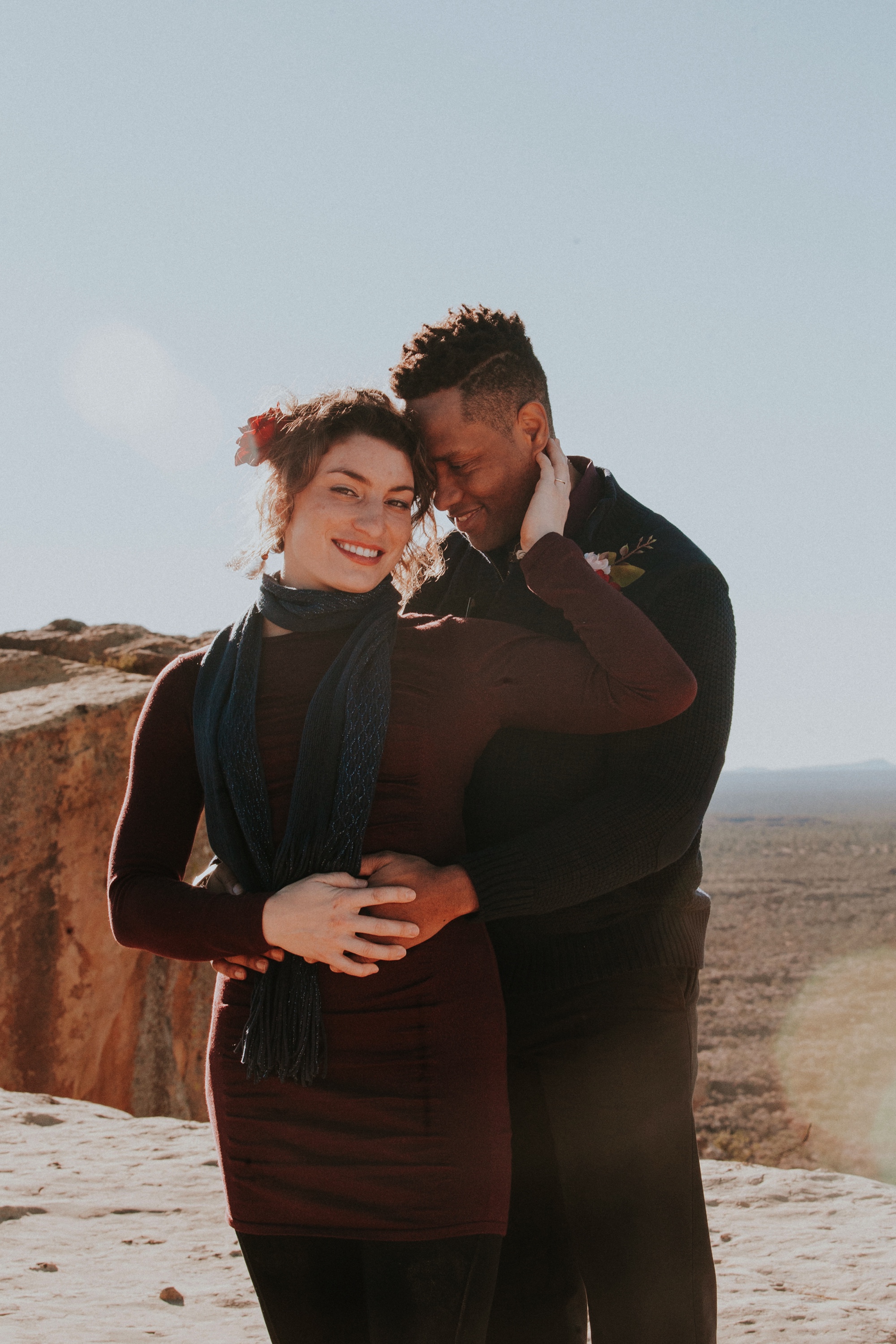  Jade and Alex eloped at the amazing and scenic El Malpais National Monument outside of Grants, New Mexico. It was a beautiful November day and the weather was crisp, fresh, and just a tad chilly, but it didn’t get in the way of their fabulous weddin