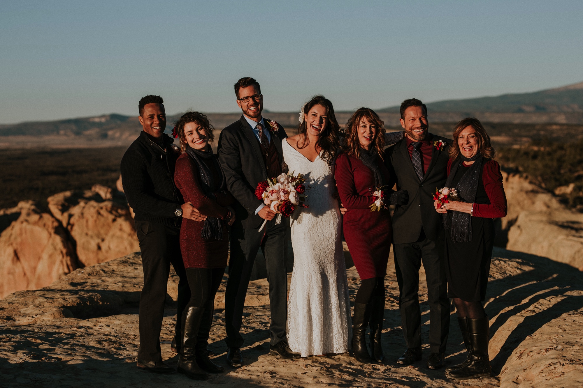  Jade and Alex eloped at the amazing and scenic El Malpais National Monument outside of Grants, New Mexico. It was a beautiful November day and the weather was crisp, fresh, and just a tad chilly, but it didn’t get in the way of their fabulous weddin