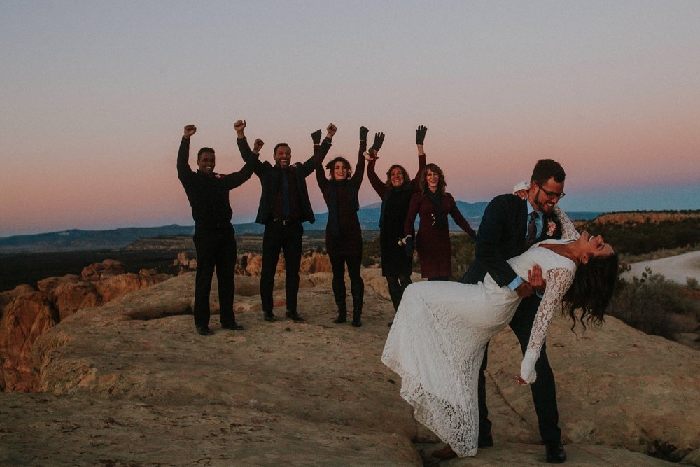  Jade and Alex eloped at the amazing and scenic El Malpais National Monument outside of Grants, New Mexico. It was a beautiful November day and the weather was crisp, fresh, and just a tad chilly, but it didn’t get in the way of their fabulous weddin