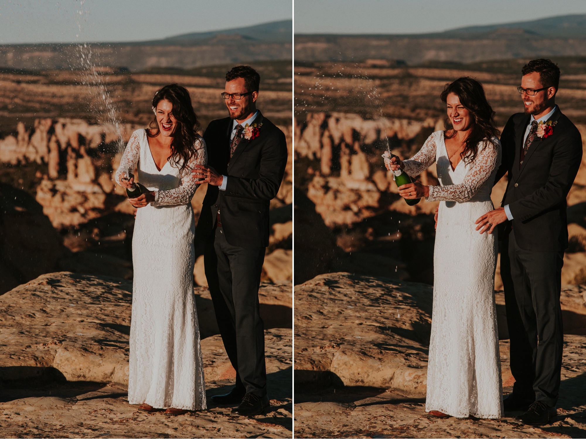  Jade and Alex eloped at the amazing and scenic El Malpais National Monument outside of Grants, New Mexico. It was a beautiful November day and the weather was crisp, fresh, and just a tad chilly, but it didn’t get in the way of their fabulous weddin