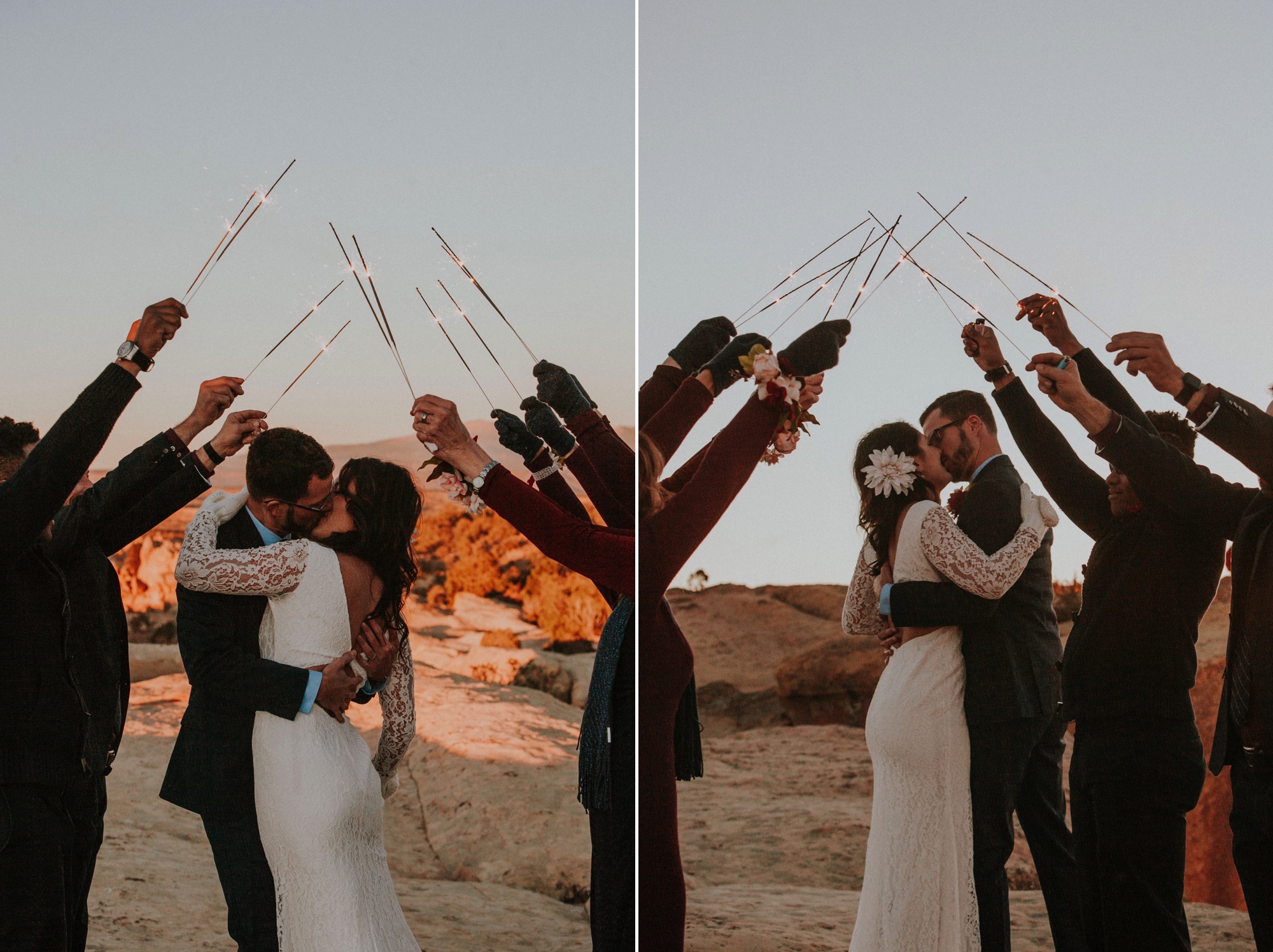  Jade and Alex eloped at the amazing and scenic El Malpais National Monument outside of Grants, New Mexico. It was a beautiful November day and the weather was crisp, fresh, and just a tad chilly, but it didn’t get in the way of their fabulous weddin