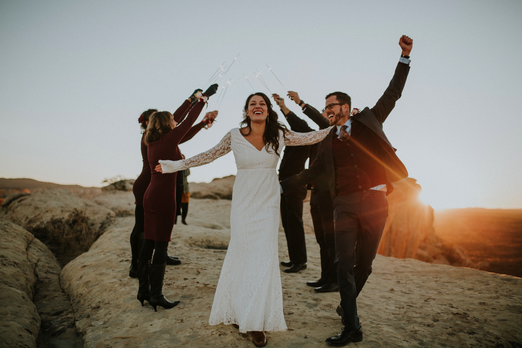  Jade and Alex eloped at the amazing and scenic El Malpais National Monument outside of Grants, New Mexico. It was a beautiful November day and the weather was crisp, fresh, and just a tad chilly, but it didn’t get in the way of their fabulous weddin