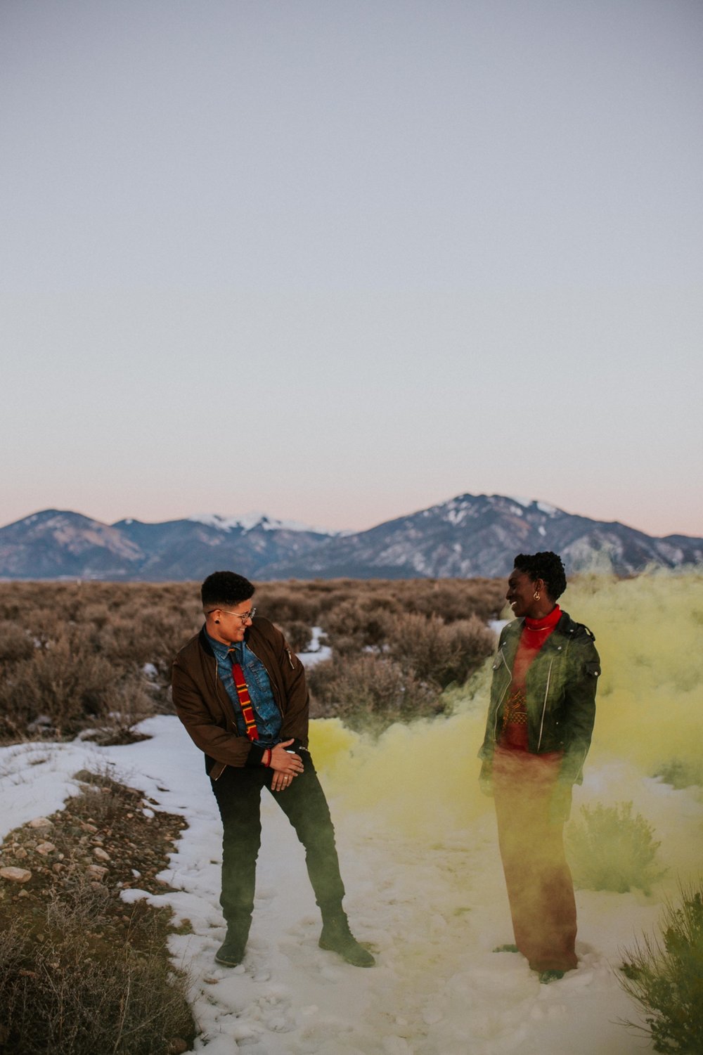  SO excited to share B + E’s gorgeous l winter elopement in Taos, New Mexico. Their outfits were a hodgepodge of things B + E already owned, homemade accessories, vintage hand me downs, and contemporary pieces they bought special for their big day. W