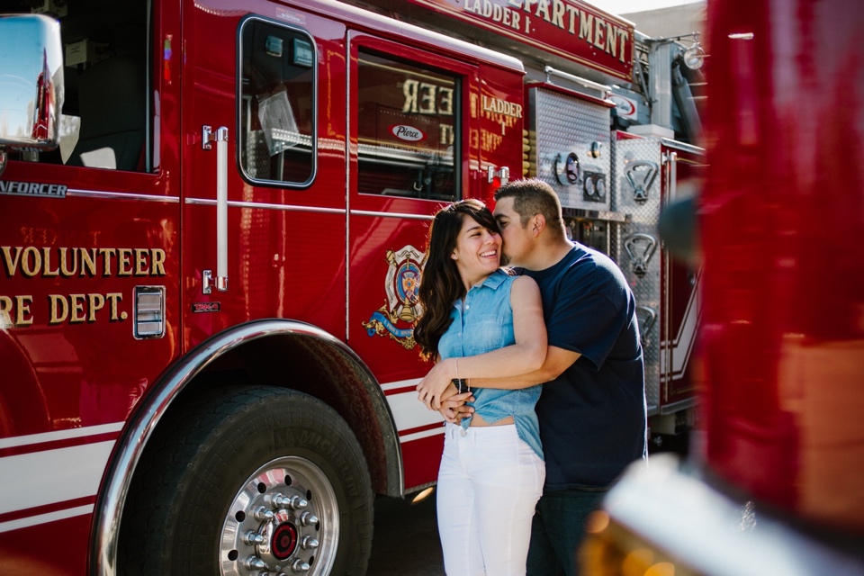 Once the sun rose completely, we headed over to the Taos Fire Department for an outfit change as well as change of scenery for the next part of Daniel and Jeneas engagement session. These two truly brought the FIIIIIRE for their rad engagement session. Shooting amongst the fire trucks and in the fire station itself was awesome! The outfits they chose and being able to incorporate more of Daniel’s firefighter gear made this the hottest engagement sesh ever!!