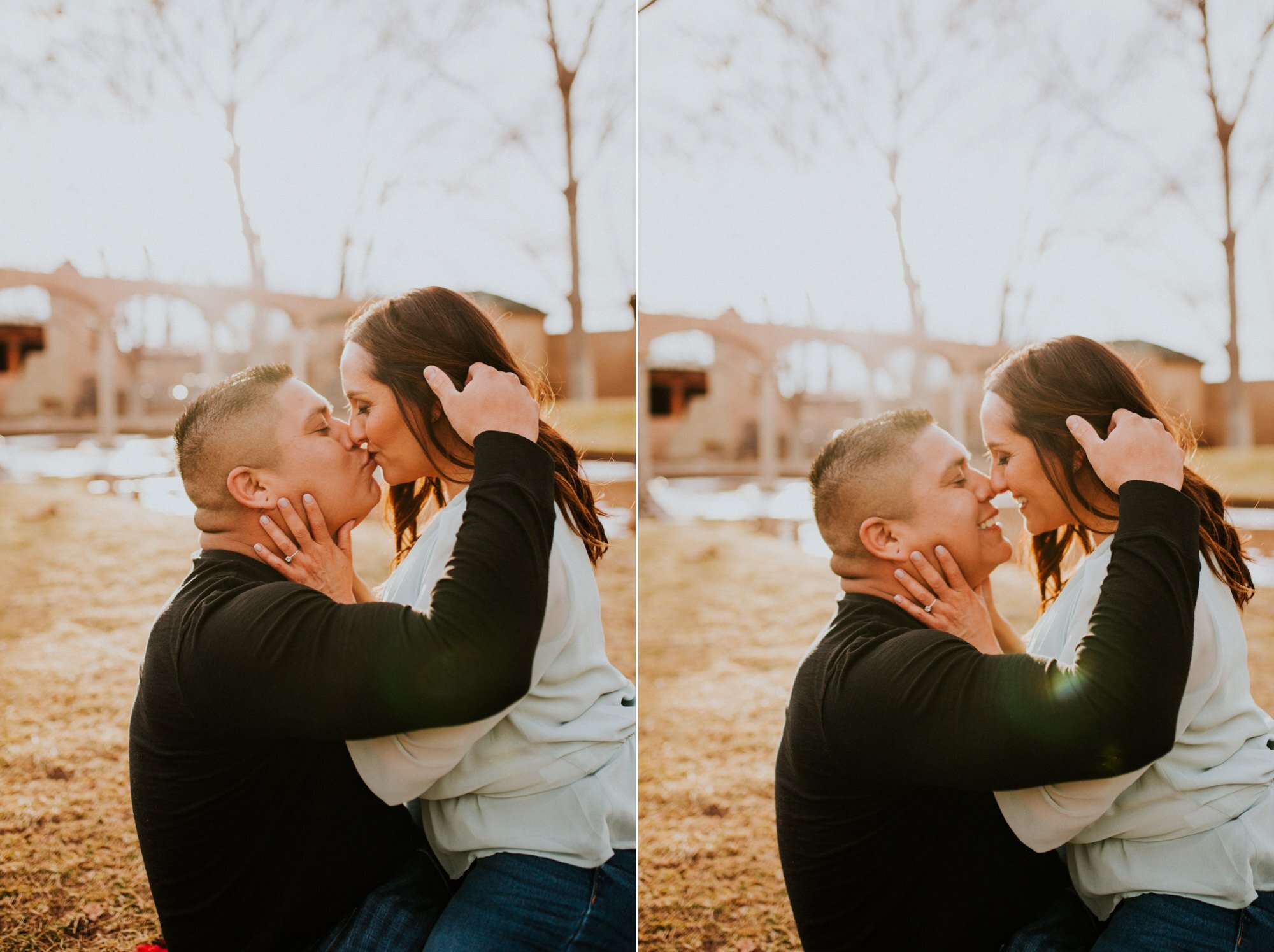  Natalie and Branden are the absolute cutest and I loved exploring through Casa Rondeña Winery in Los Ranchos de Albuquerque, New Mexico to capture their incredible winter engagement photos. Natalie looked stunning in her mint blouse and jeans which 