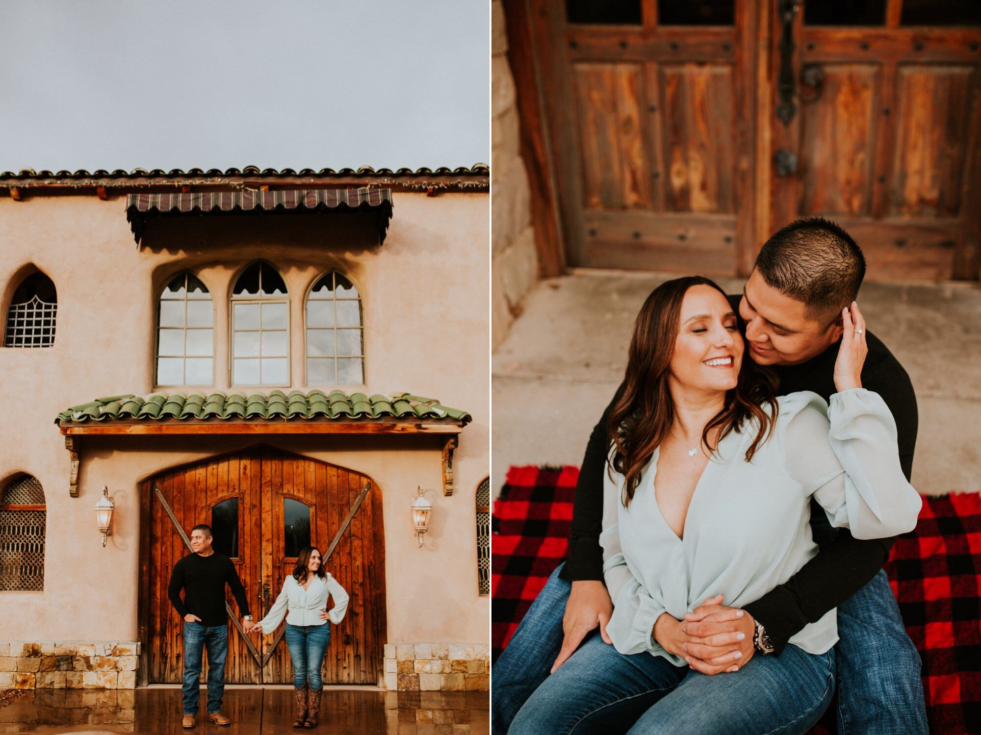  Natalie and Branden are the absolute cutest and I loved exploring through Casa Rondeña Winery in Los Ranchos de Albuquerque, New Mexico to capture their incredible winter engagement photos. Natalie looked stunning in her mint blouse and jeans which 