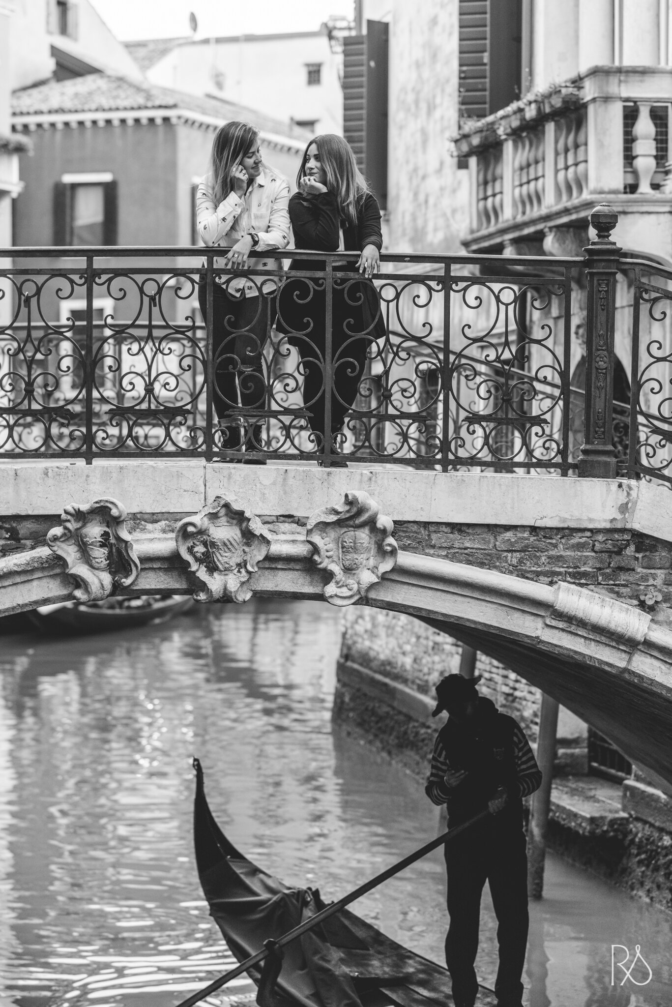 Venice gondola on black and white