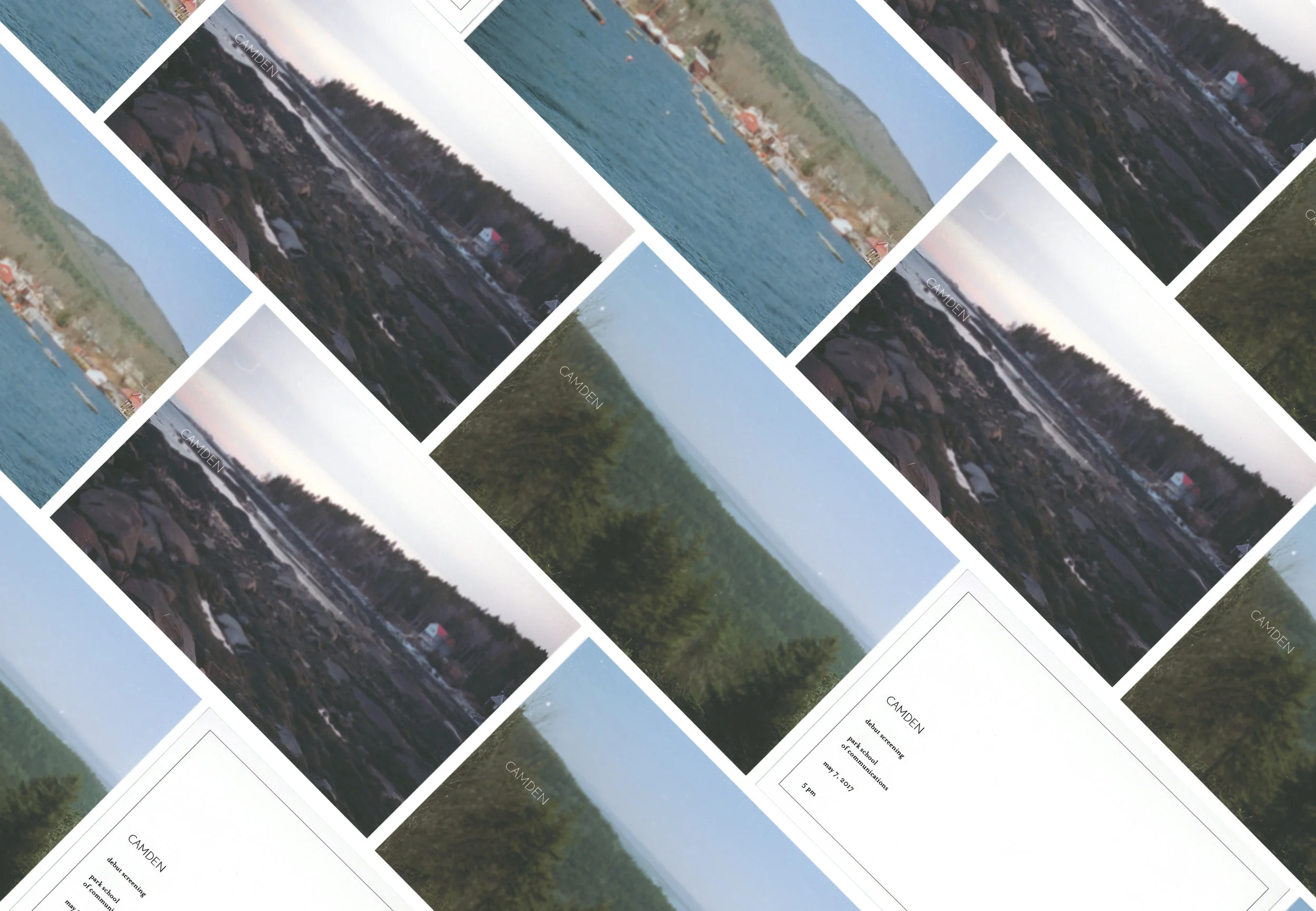 Invites sent out to friends and family were the launch point (above). Takeaways from the premiere include a tri-fold brochure with credits and acknowledgements. The brochure unfolds into a small poster featuring Evan's photography (below).