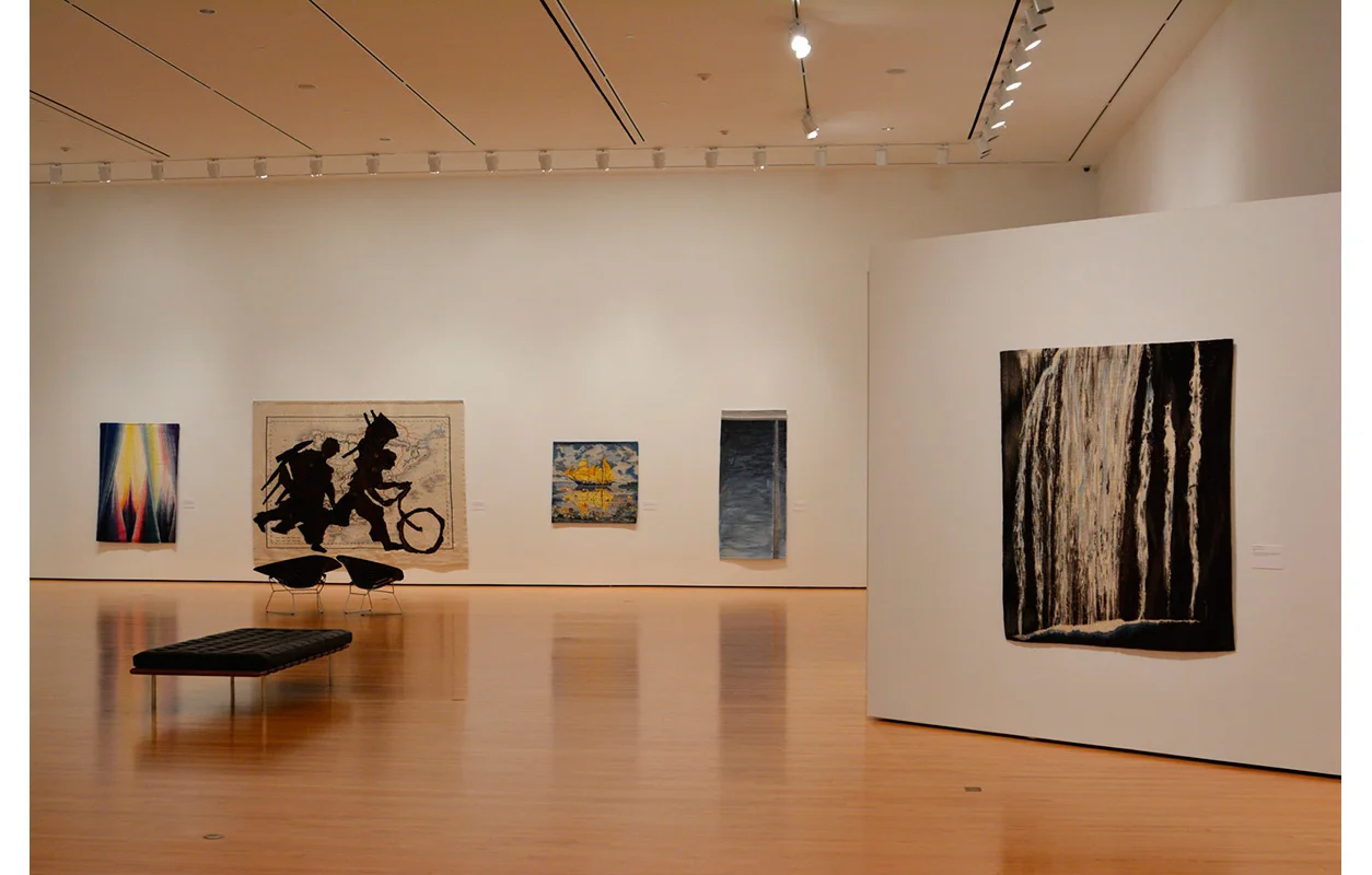 New Art of the Loom: Contemporary International Tapestries, 2013 , Hillard University Art Museum, University of Louisiana at Lafayette. Far right, Falling Water Tapestry, (Background, 2nd from left, William Kentridge Tapestry)