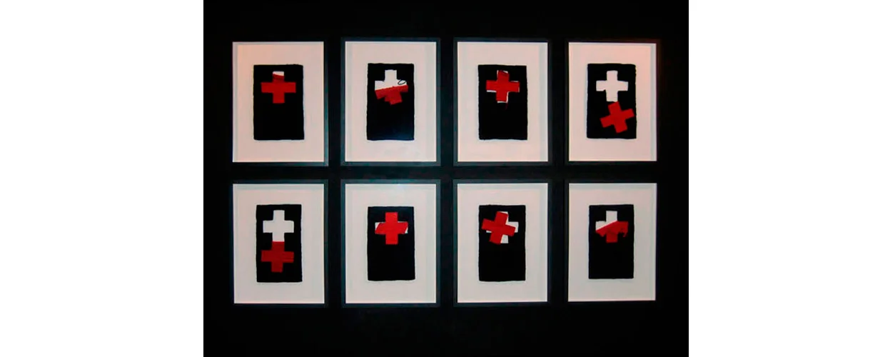 Red Crosses , Art Center Silkeborg Bad, Tapestry, wool on cotton, 12" x 7.5" each panel