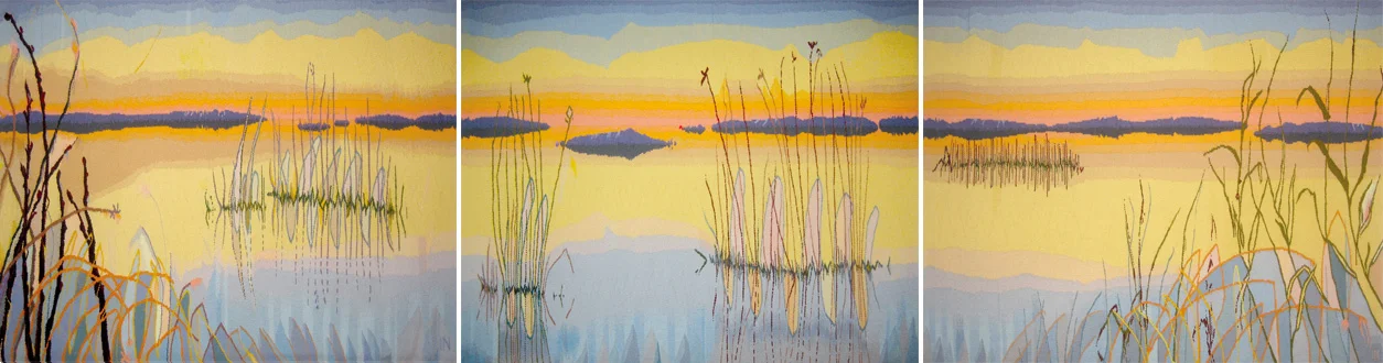 The Delta Triptych , wool on cotton, each panel is 34" x 44"