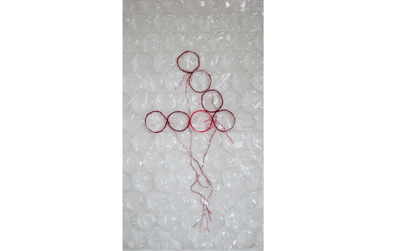 Capture Bubbles 2 , detail, embroidery thread on bubblewrap,15.5" x 6.5"