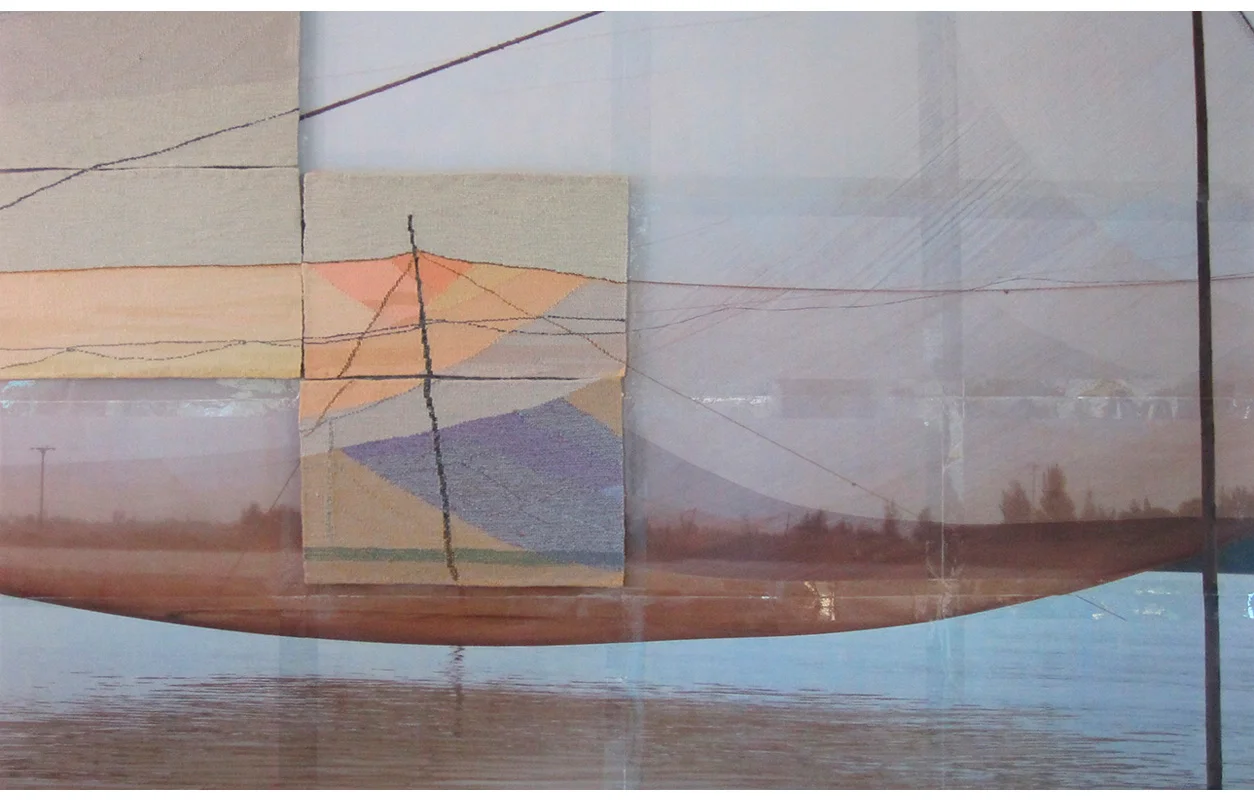 First Net , Tapestry, wool on cotton on photocopy from original photo, 11" x 16" each panel, 40" x 60" entire image