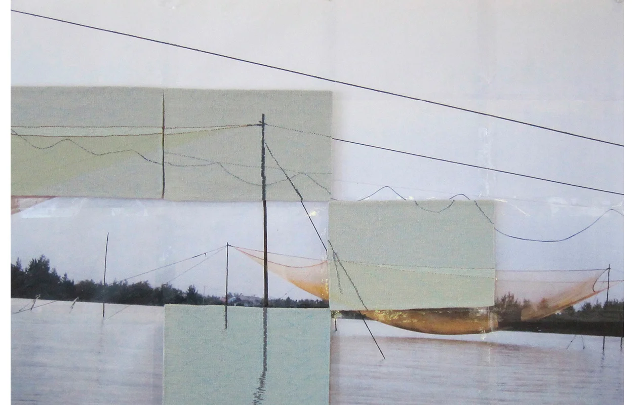 Second Net , Tapestry, wool on cotton on photocopy from original photo, 11" x 16" each panel, 40" x 60" entire image