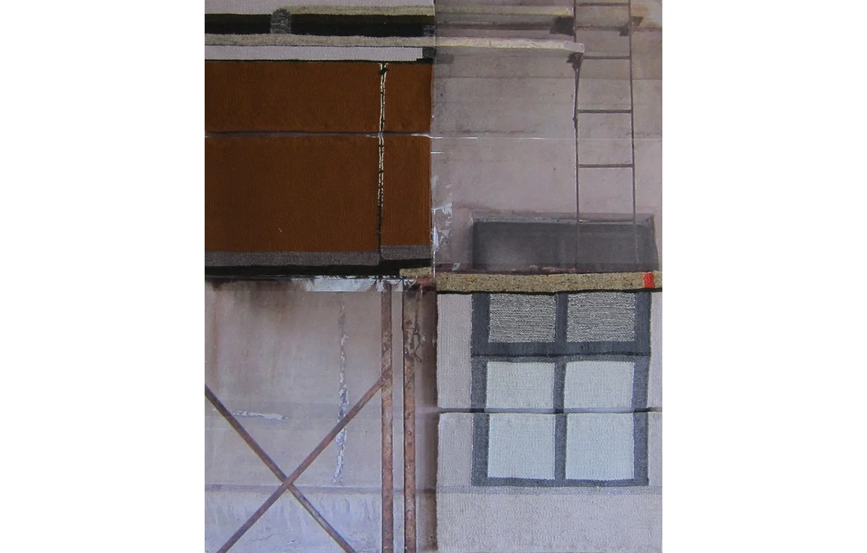 Silo Project Tapestry 1 , wool on cotton, photocopy from original photo, archival tape, 40" x 33"