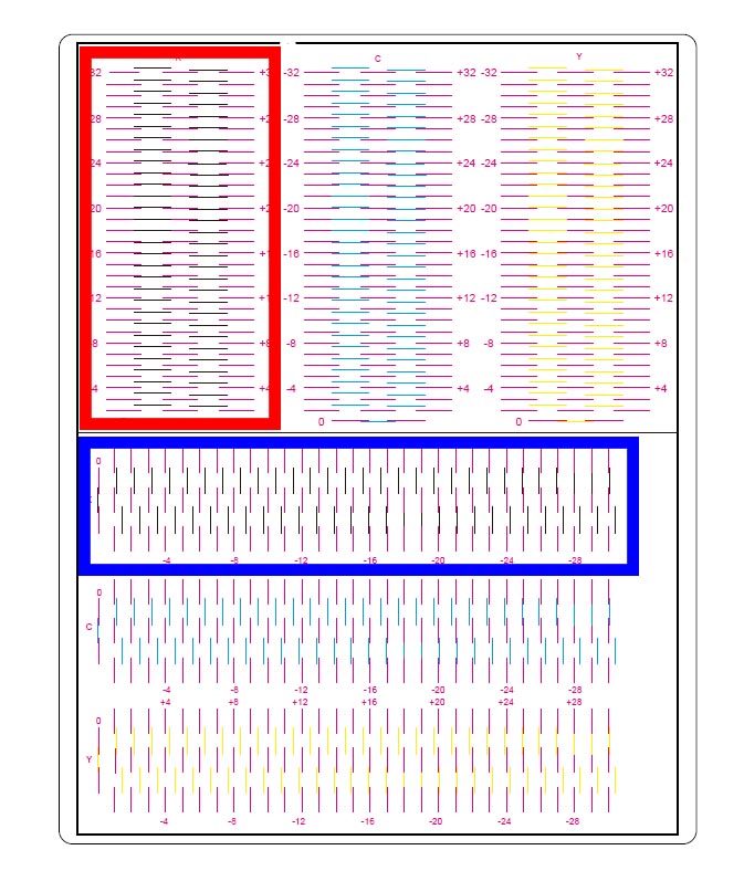 Figure 17: Vertical (red) and horizontal (blue) black adjustment reference pattern