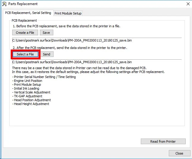 Figure 7: Selecting a PCB replacement file