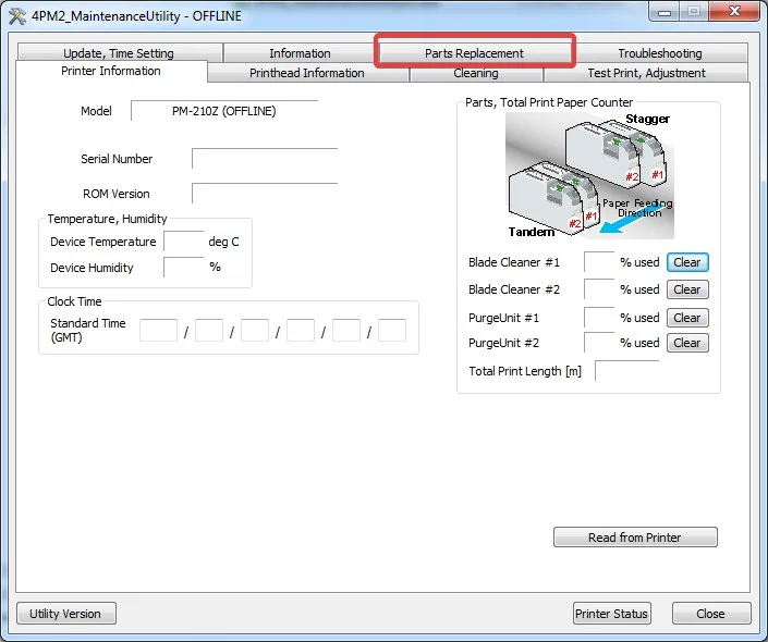 Figure 1: Parts Replacement tab location