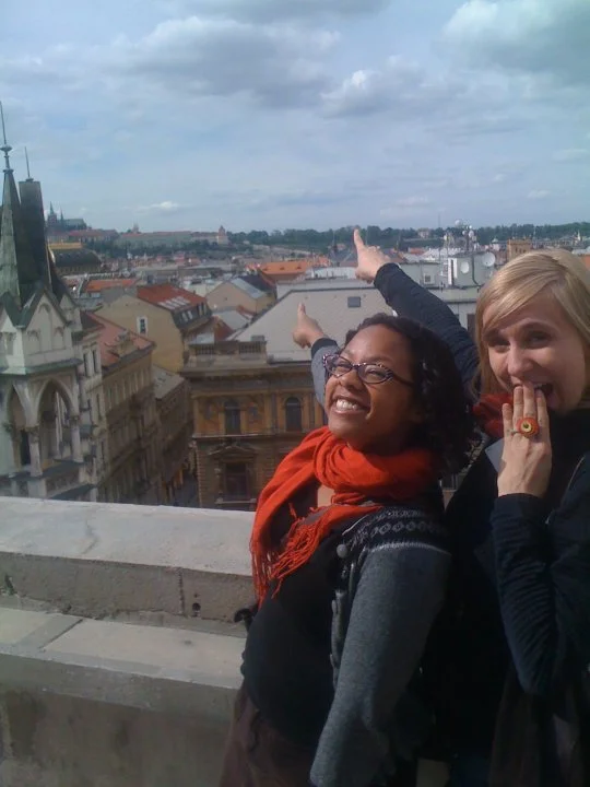 Five years ago. Christina "Chicks" Hicks and me checking out the rooftop view.