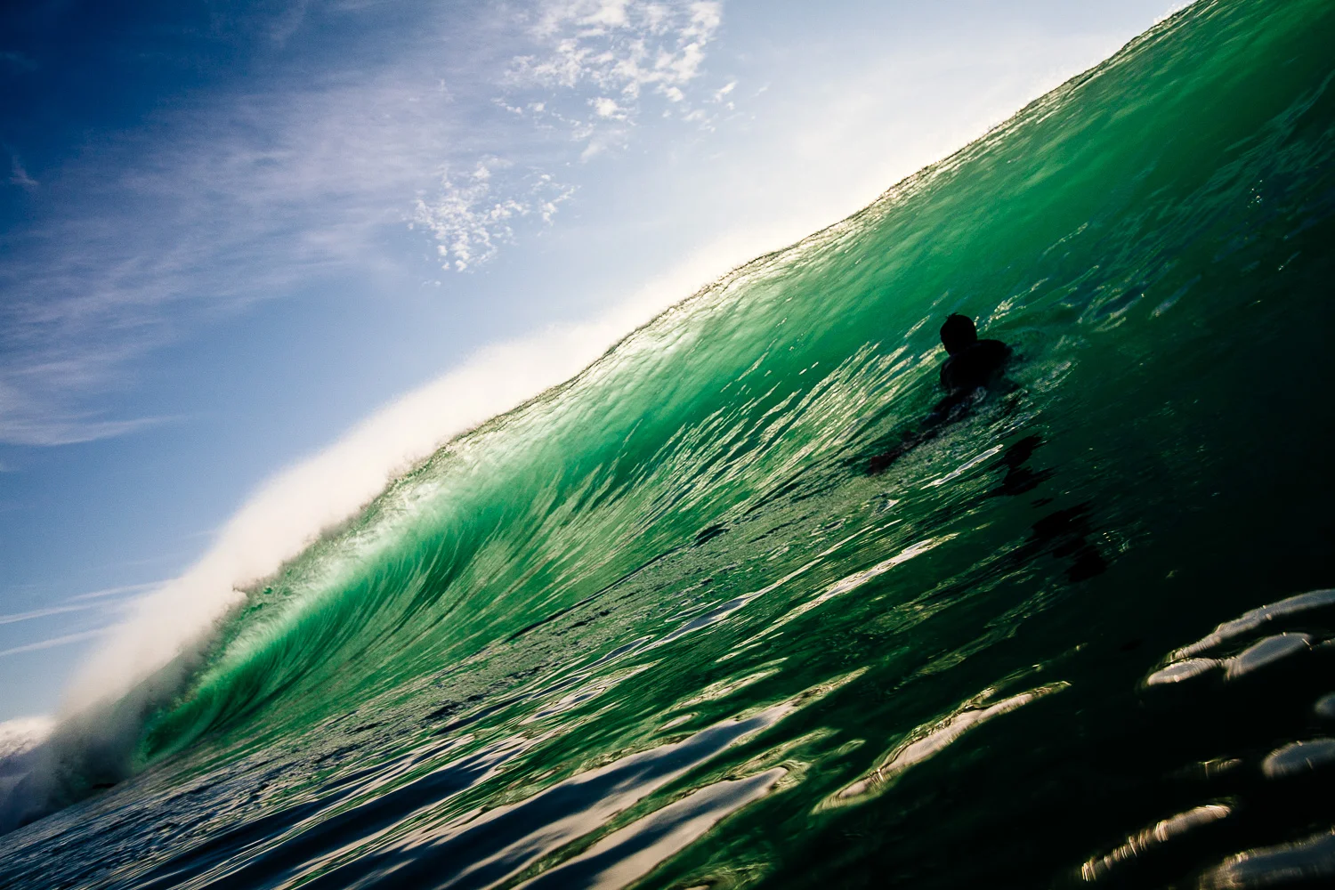 Late afternoon, winter swell along the Orange County coast.
