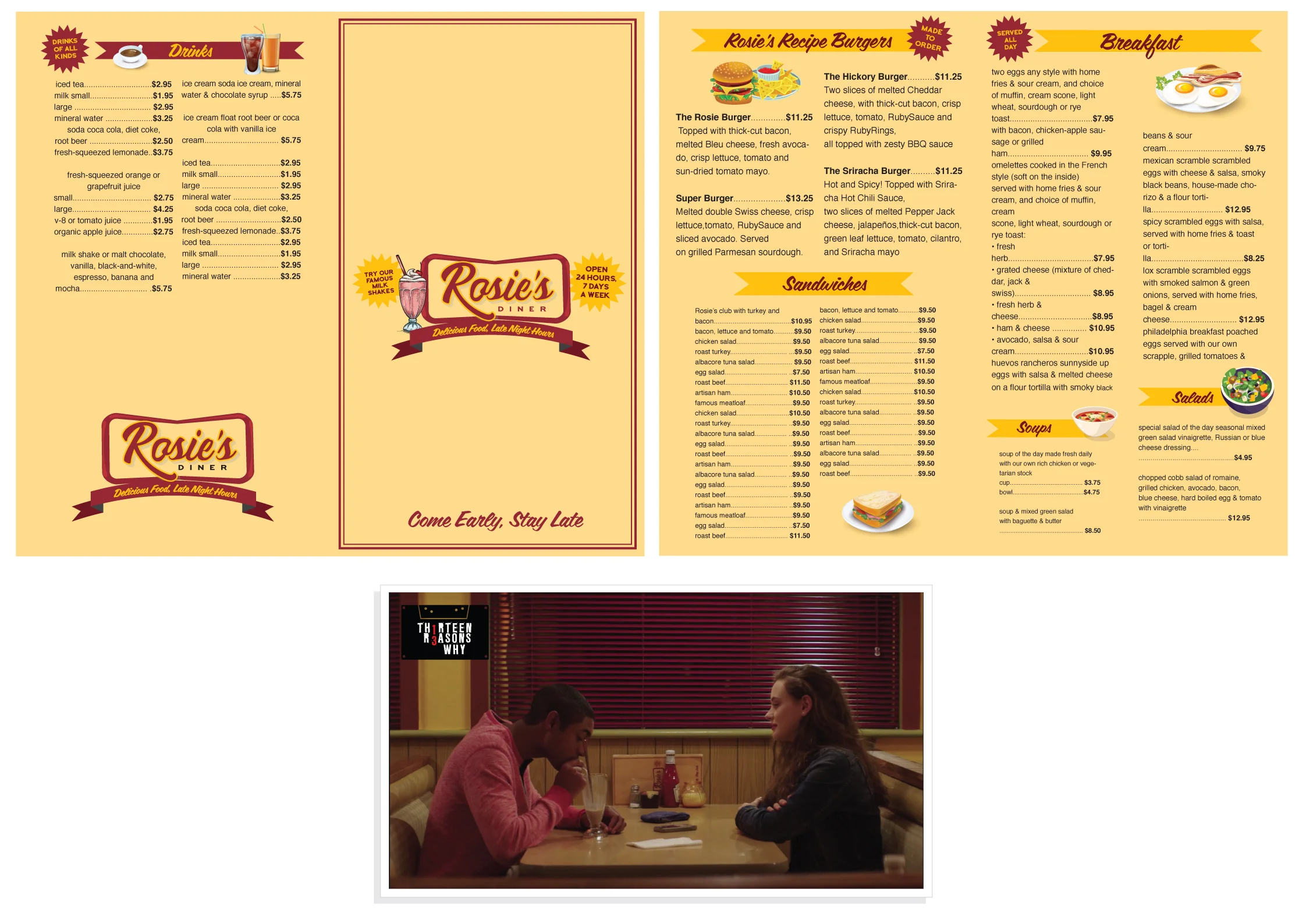 Rosies' Diner Menu - 13 Reasons Why S1