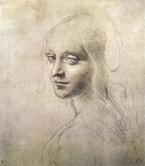   Leonardo da Vinci, "Study for the Head of a Girl" &nbsp;  Silverpoint with white highlights on prepared paper, 181   x 159 mm (Biblioteca Reale, Torino)  