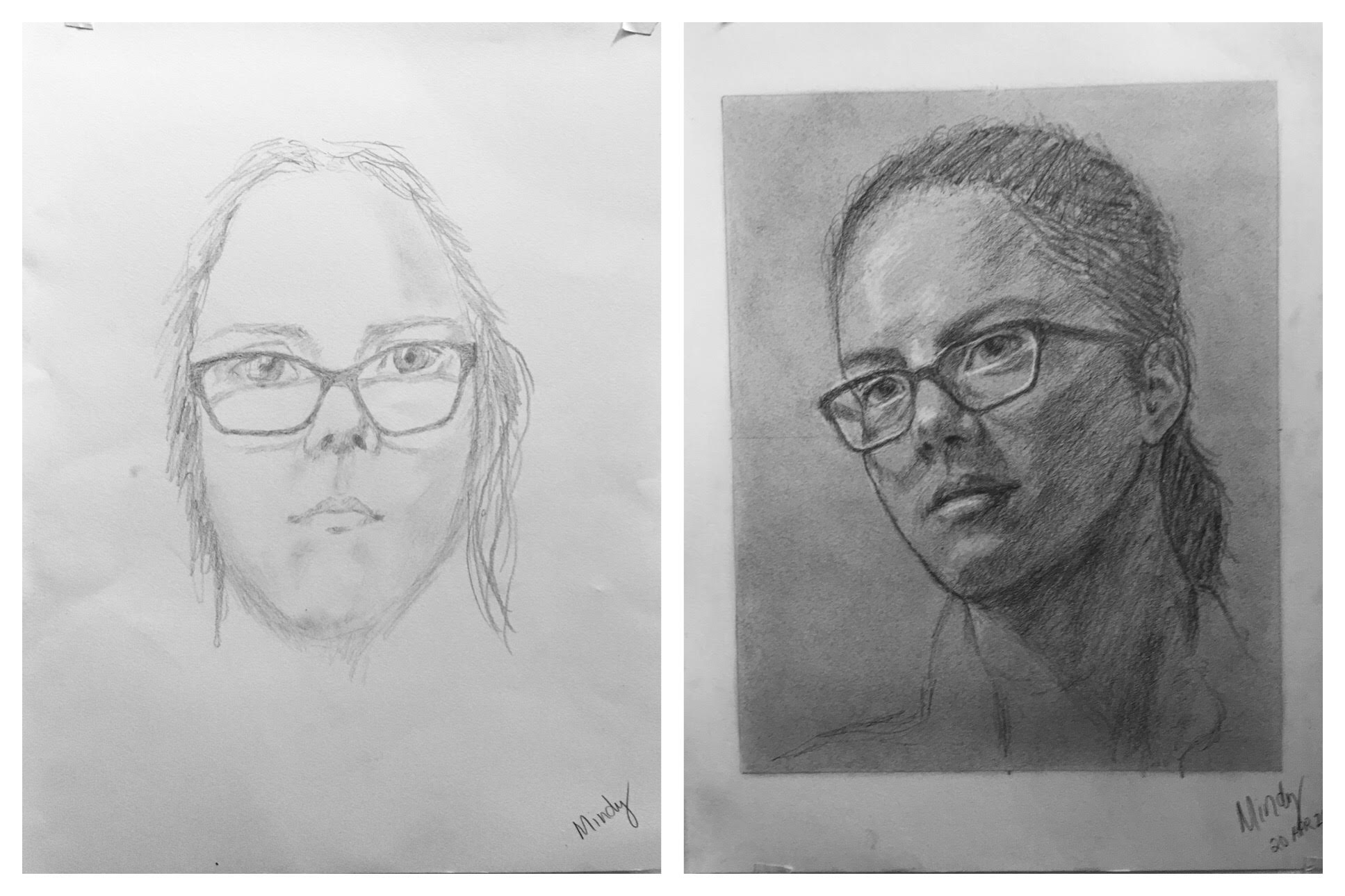 Mindy's Before and After Self-Portrait April 2018