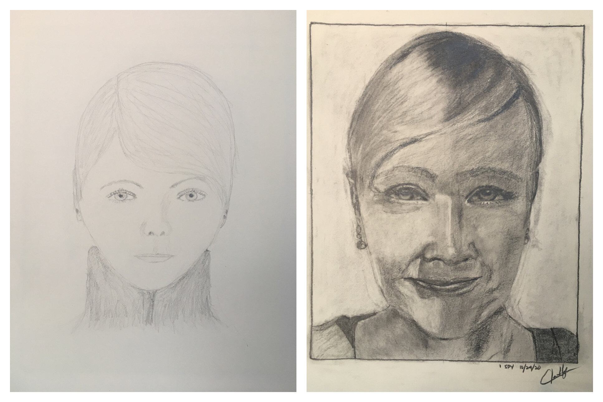 Cathy's before and after portraits.  Virtual Workshop in October 2020