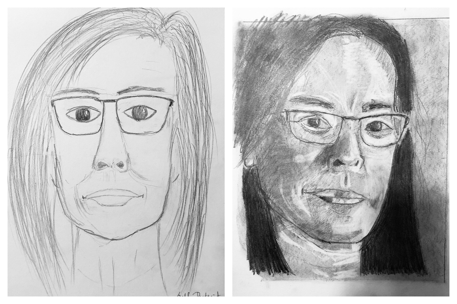 Bonnie's Before and After Self-Portraits.  Virtual Workshop October 2020