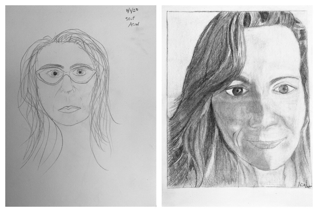 Anna's Before and After Self-Portraits.  Virtual Workshop October 2020
