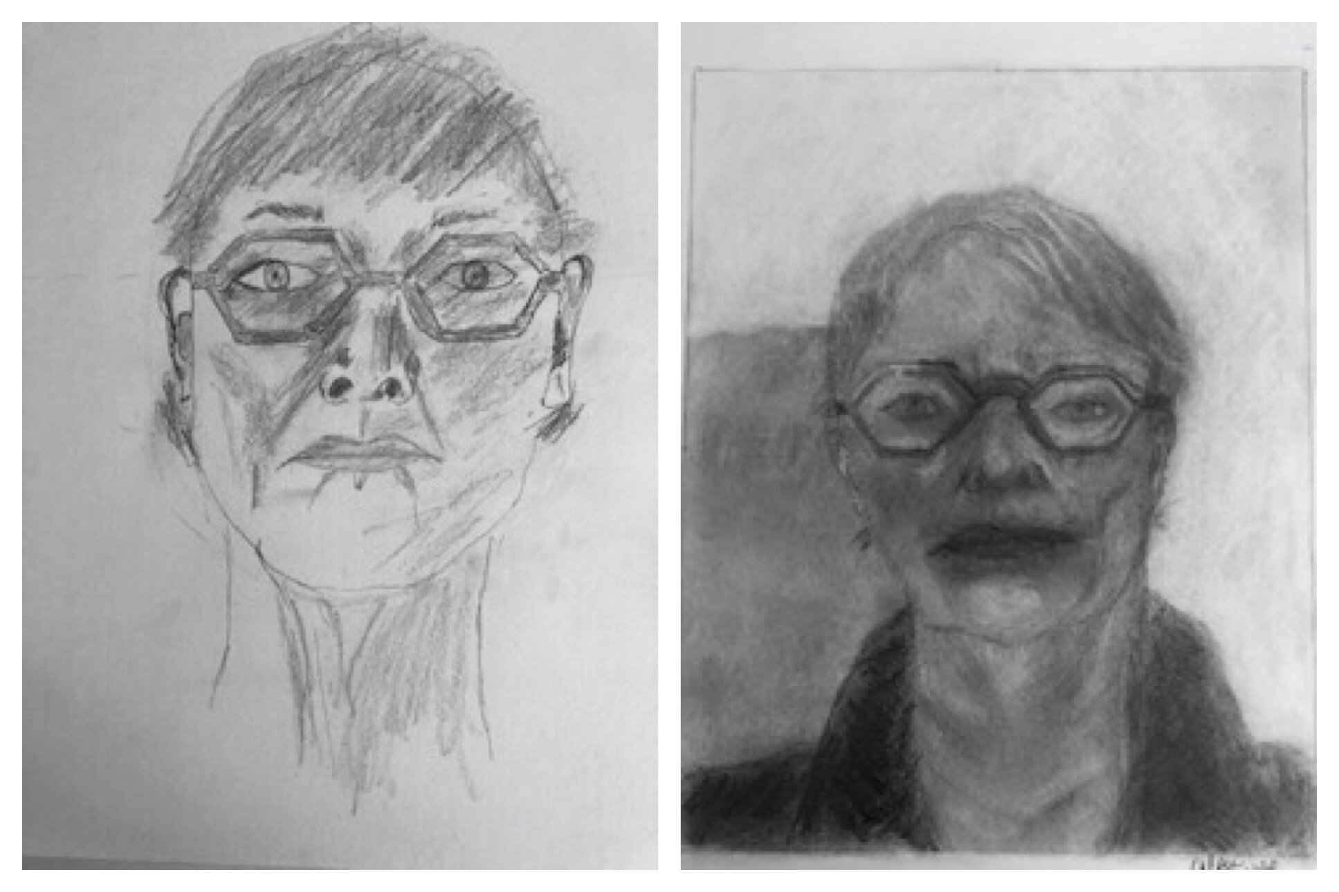 Patti's Before and After Self-Portraits.  Virtual Workshop November 2020