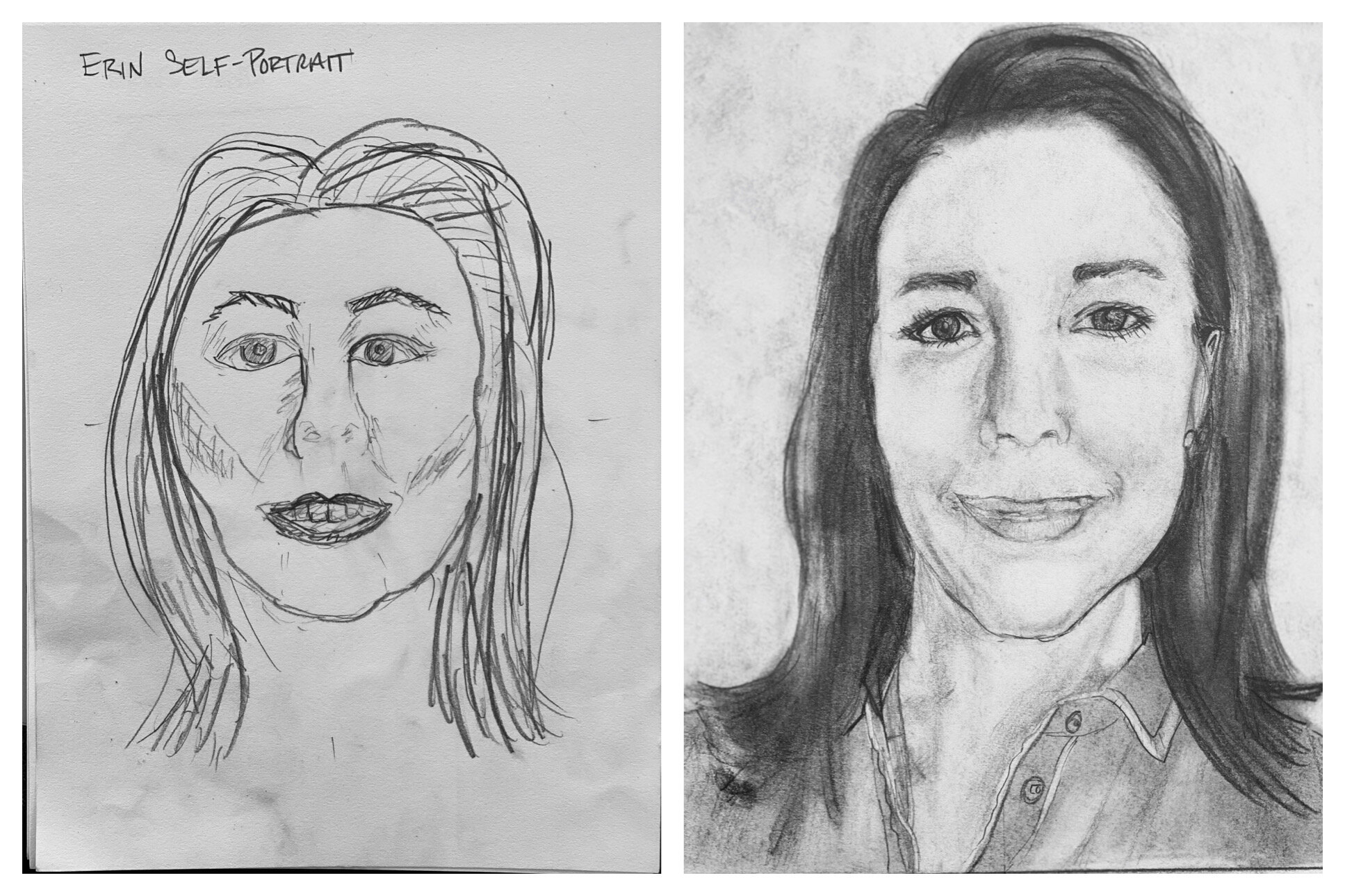 Erin's Before and After Self-Portraits.  Virtual Workshop November 2020