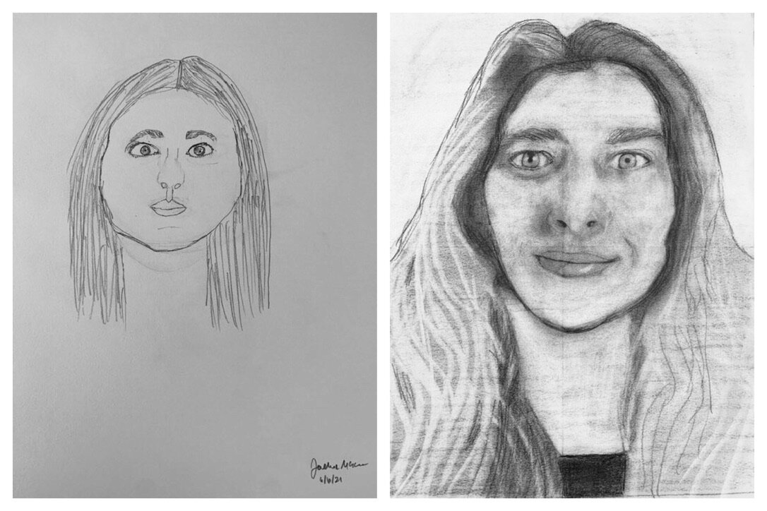 Jacqueline's before and after self-portraits June 7-12, 2021