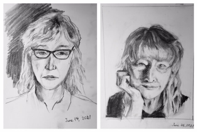 Katarina's before and after self-portraits June 21-26, 2021