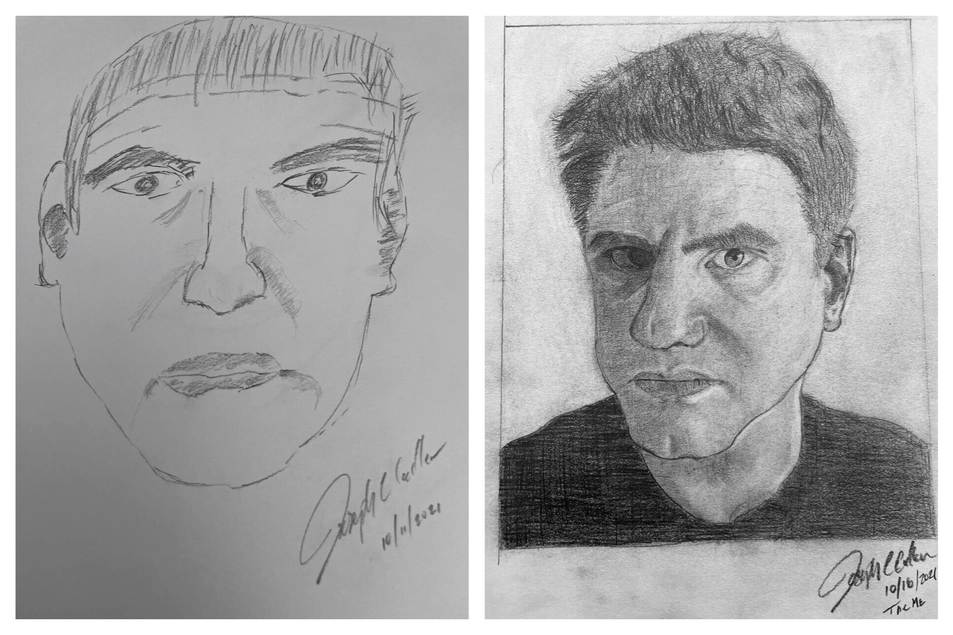 Joseph's Before and After Self Portrait Drawings Oct 11-6, 2021