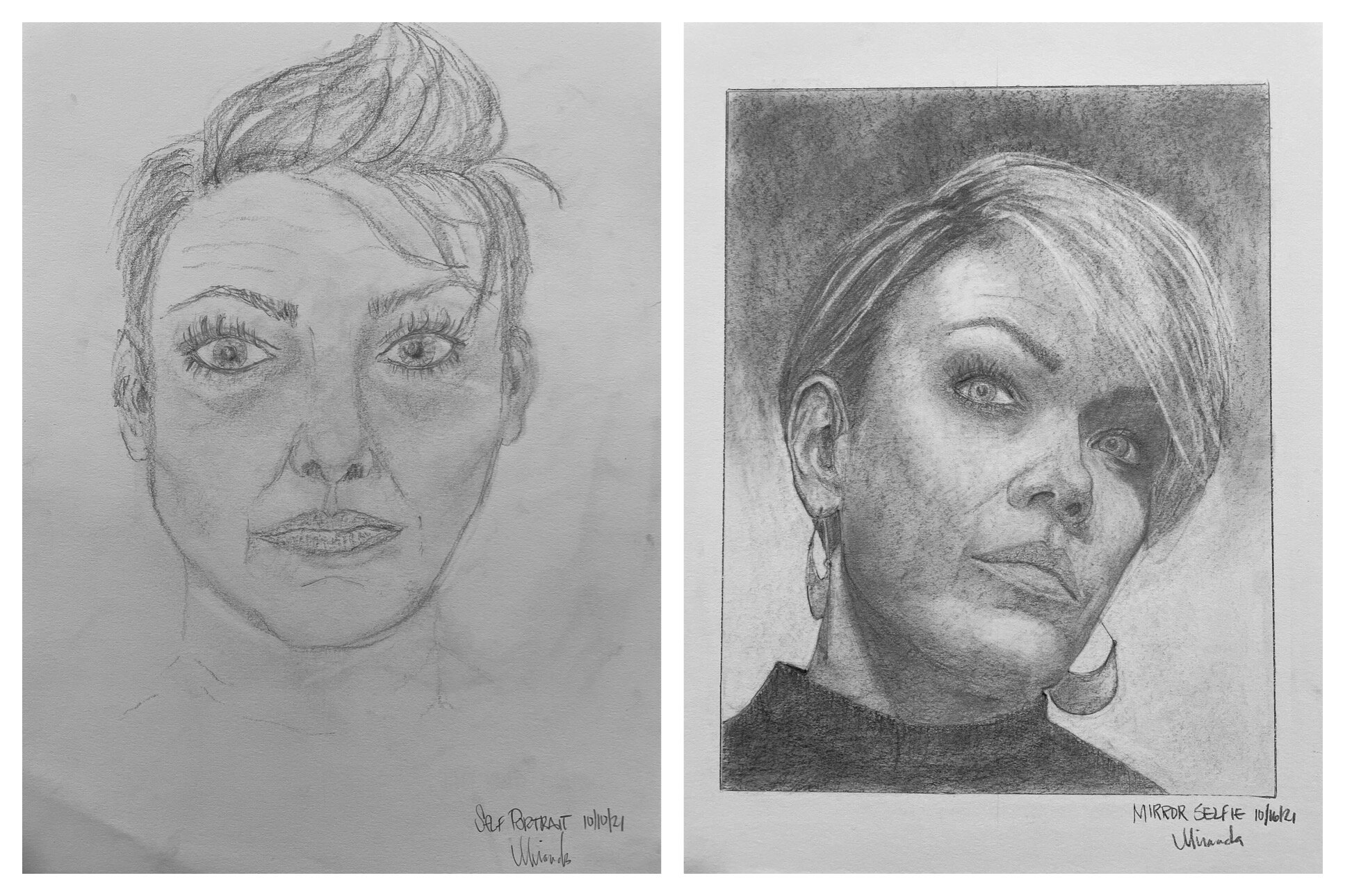 Miranda's Before and After Self Portrait Drawings Oct 11-6, 2021