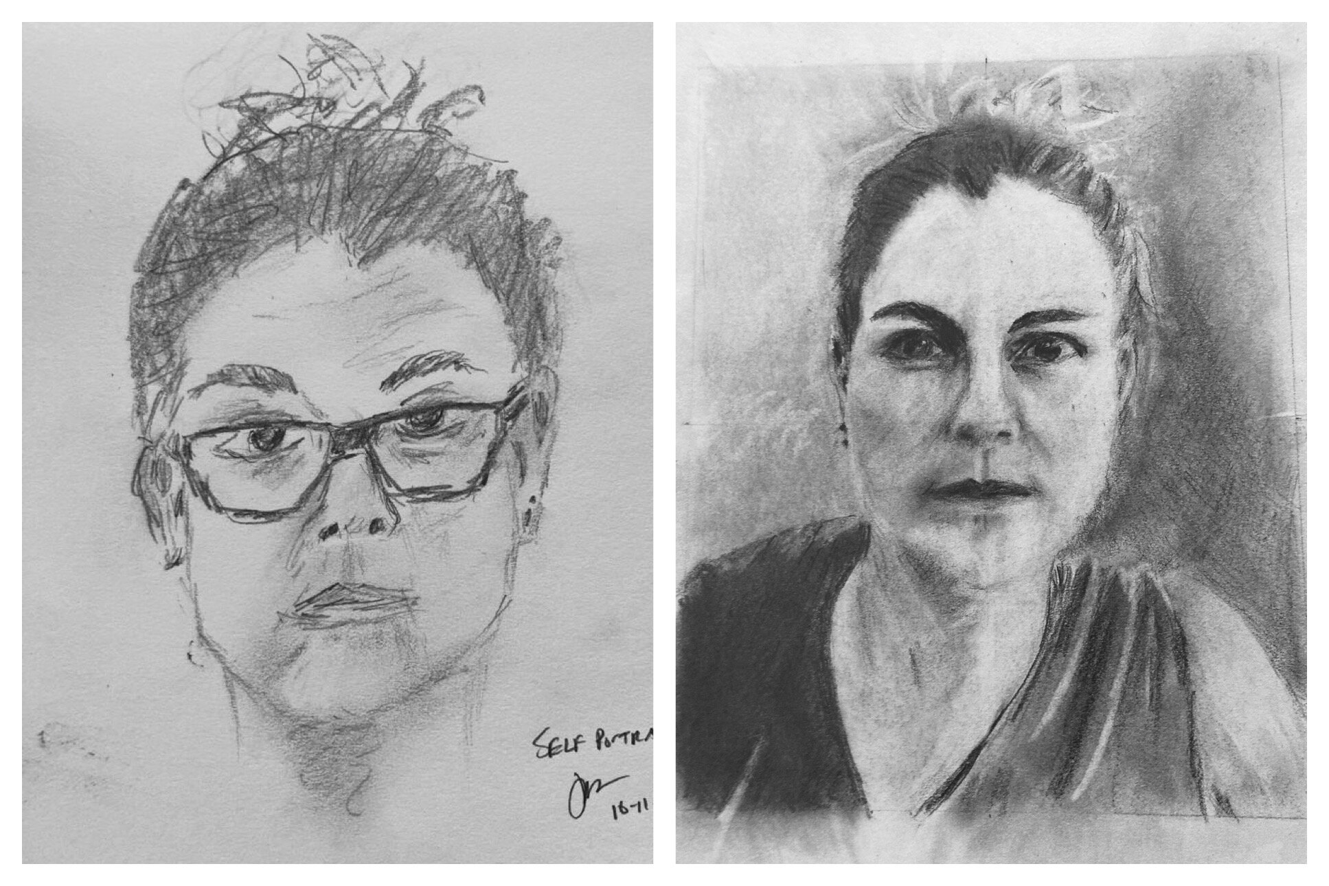 Joan's Before and After Self Portrait Drawings Oct 11-6, 2021
