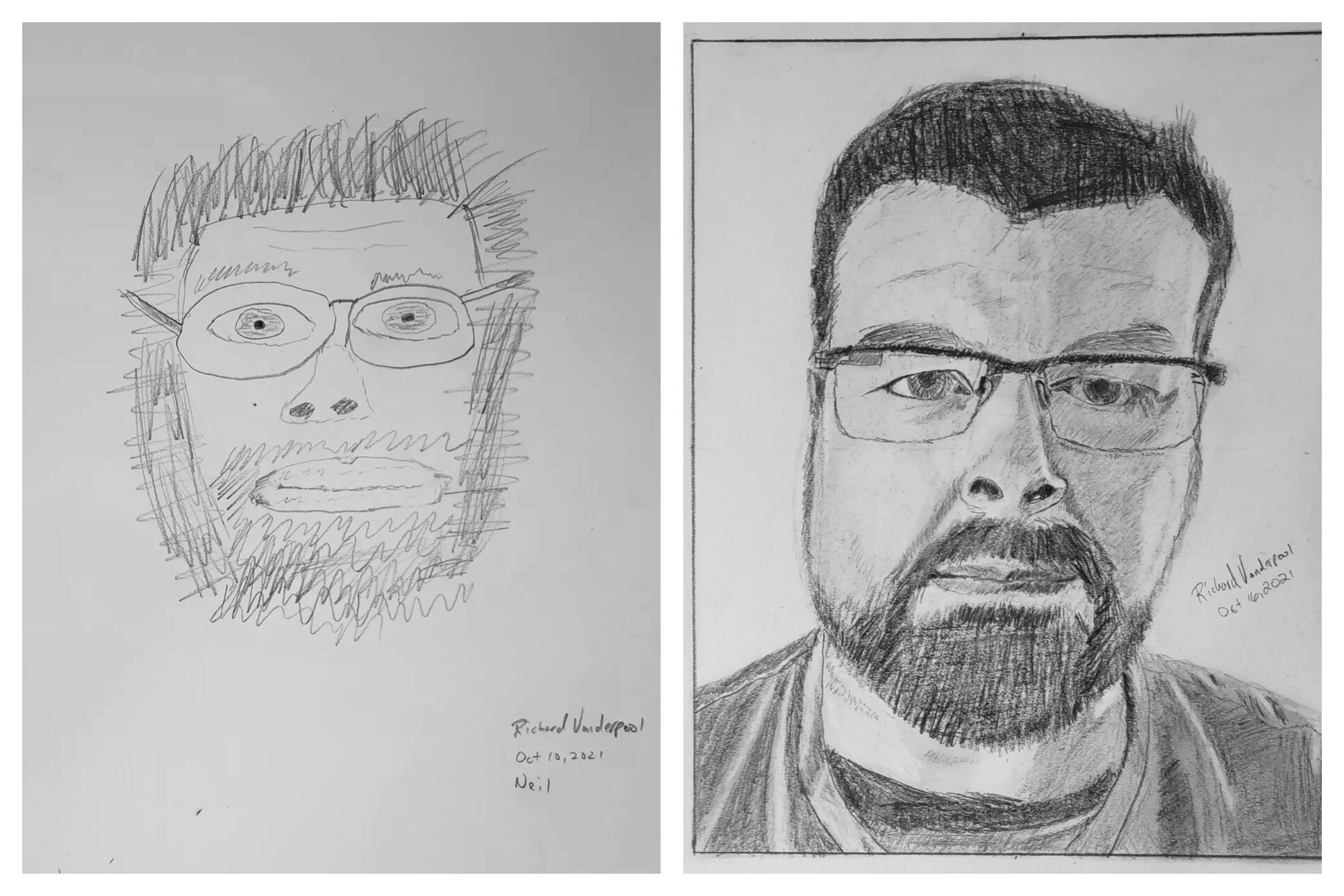 Richard's Before and After Self Portrait Drawings Oct 11-6, 2021