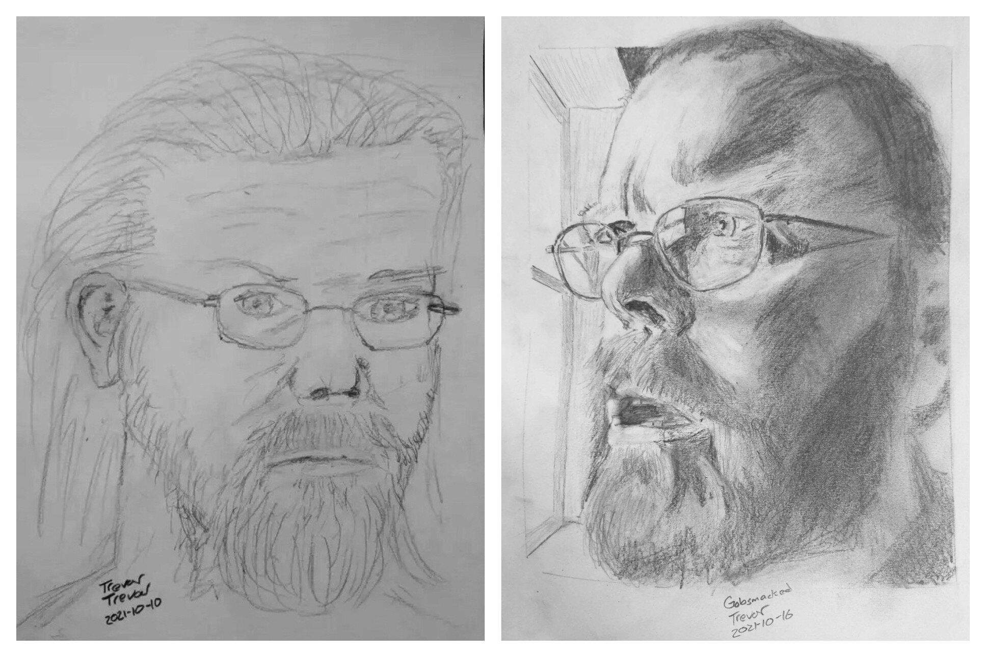 Trevor's Before and After Self Portrait Drawings Oct 11-6, 2021