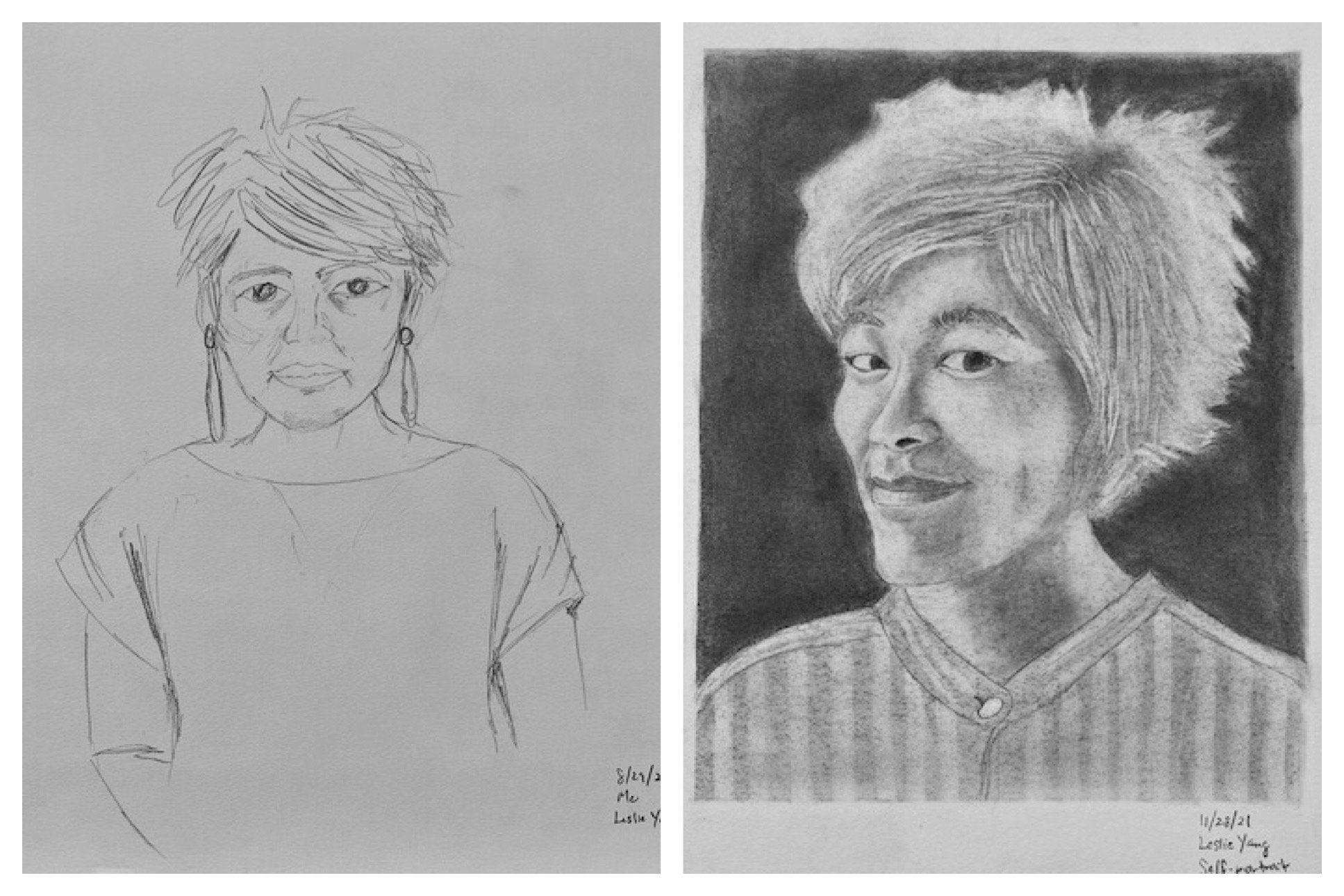 Camille's Before and After Self-Portrait Drawings November 22-27, 2021