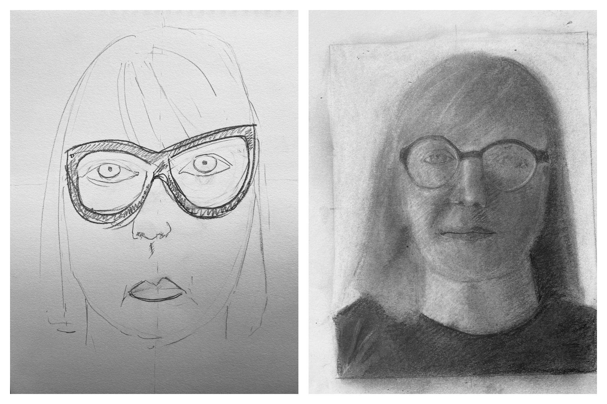 Nicci's Before and After Self-Portrait Drawings December 6-11, 2021