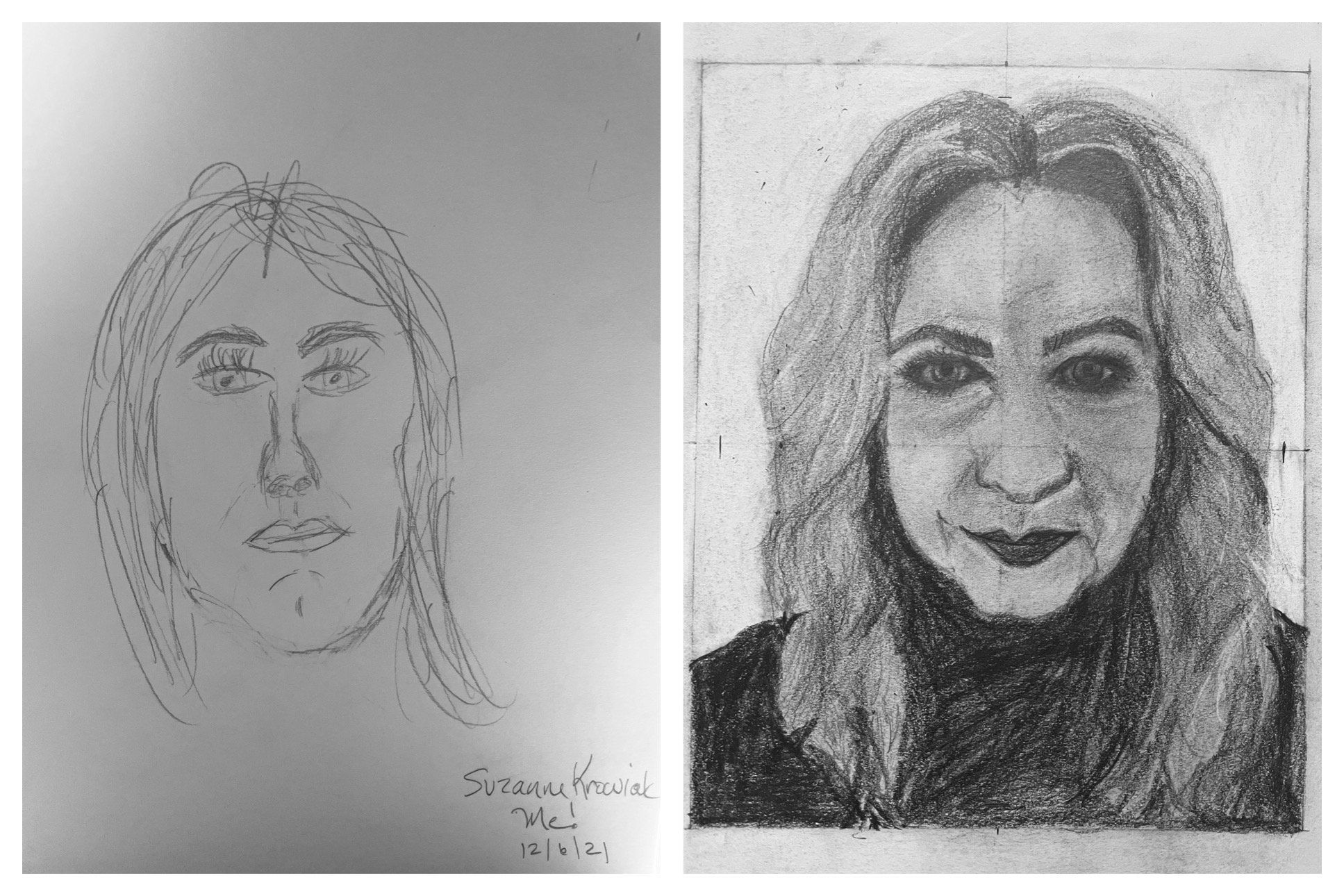 Suzanne's Before and After Self-Portrait Drawings December 6-11, 2021