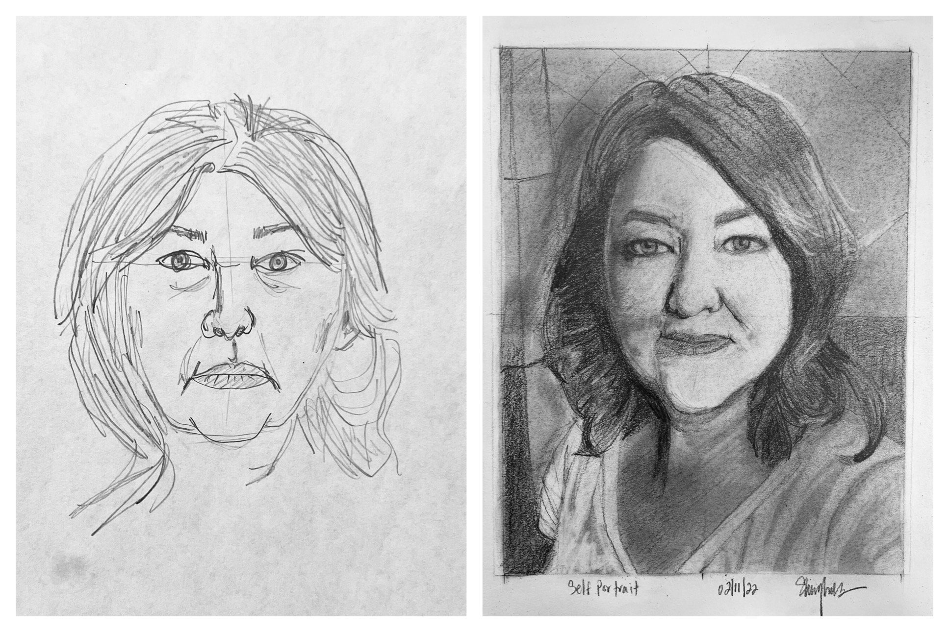 Sunny's Before and After Self-Portraits February 7-12, 2022