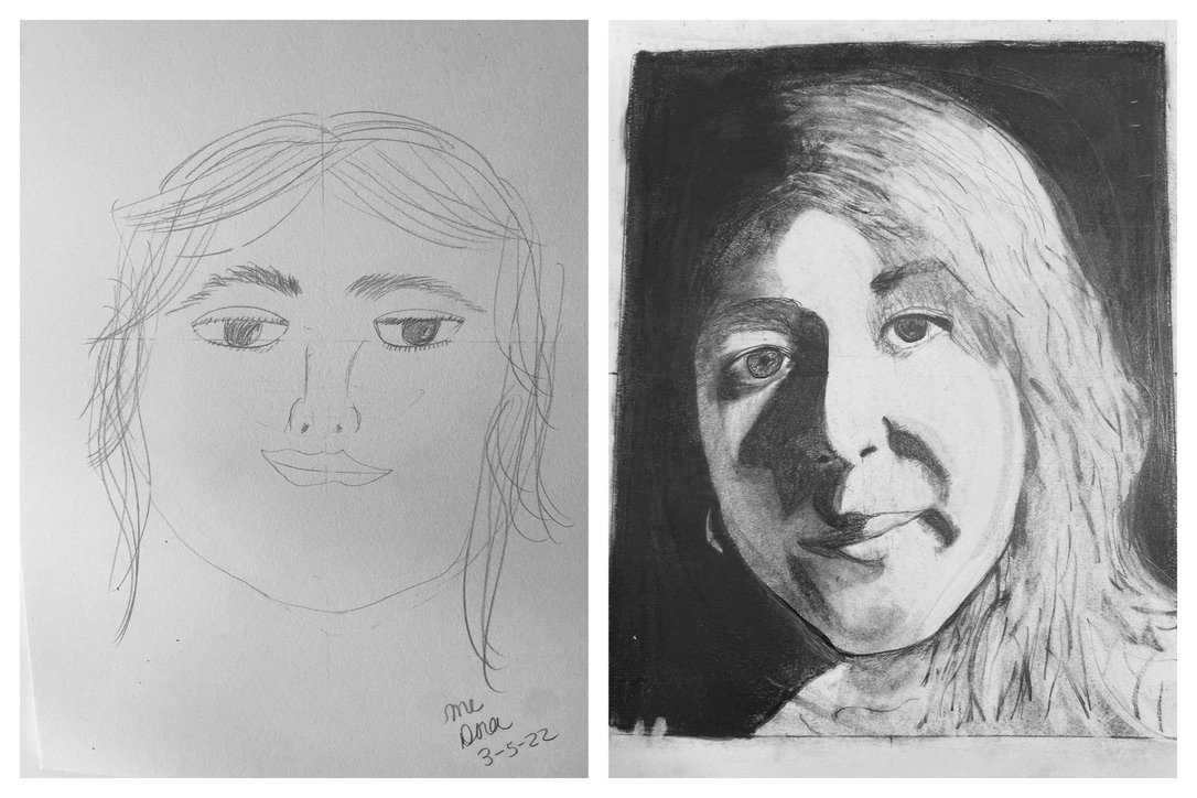 Dora's Before and After Self-Portraits March 7-12, 2022