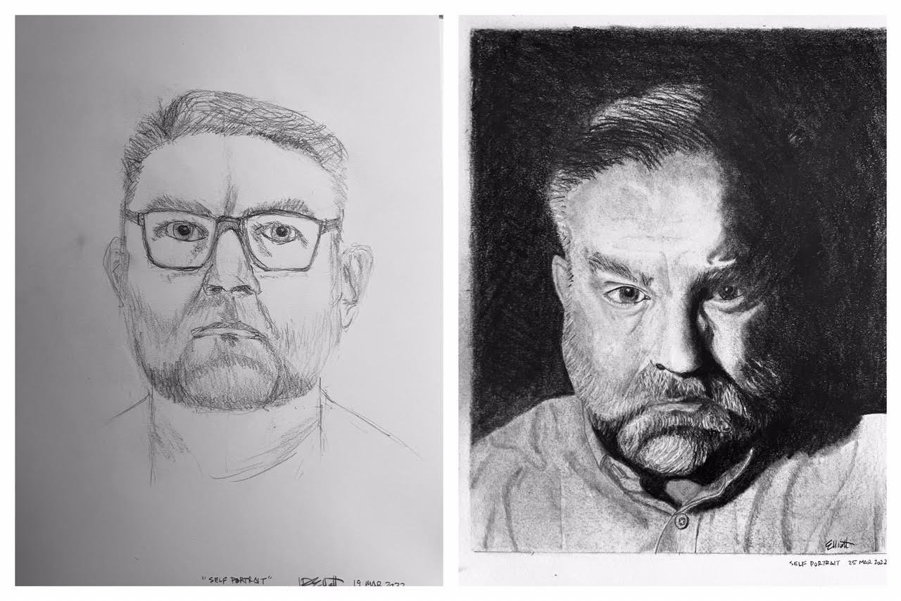 JD's Before and After self-portraits March 21-25, 2022