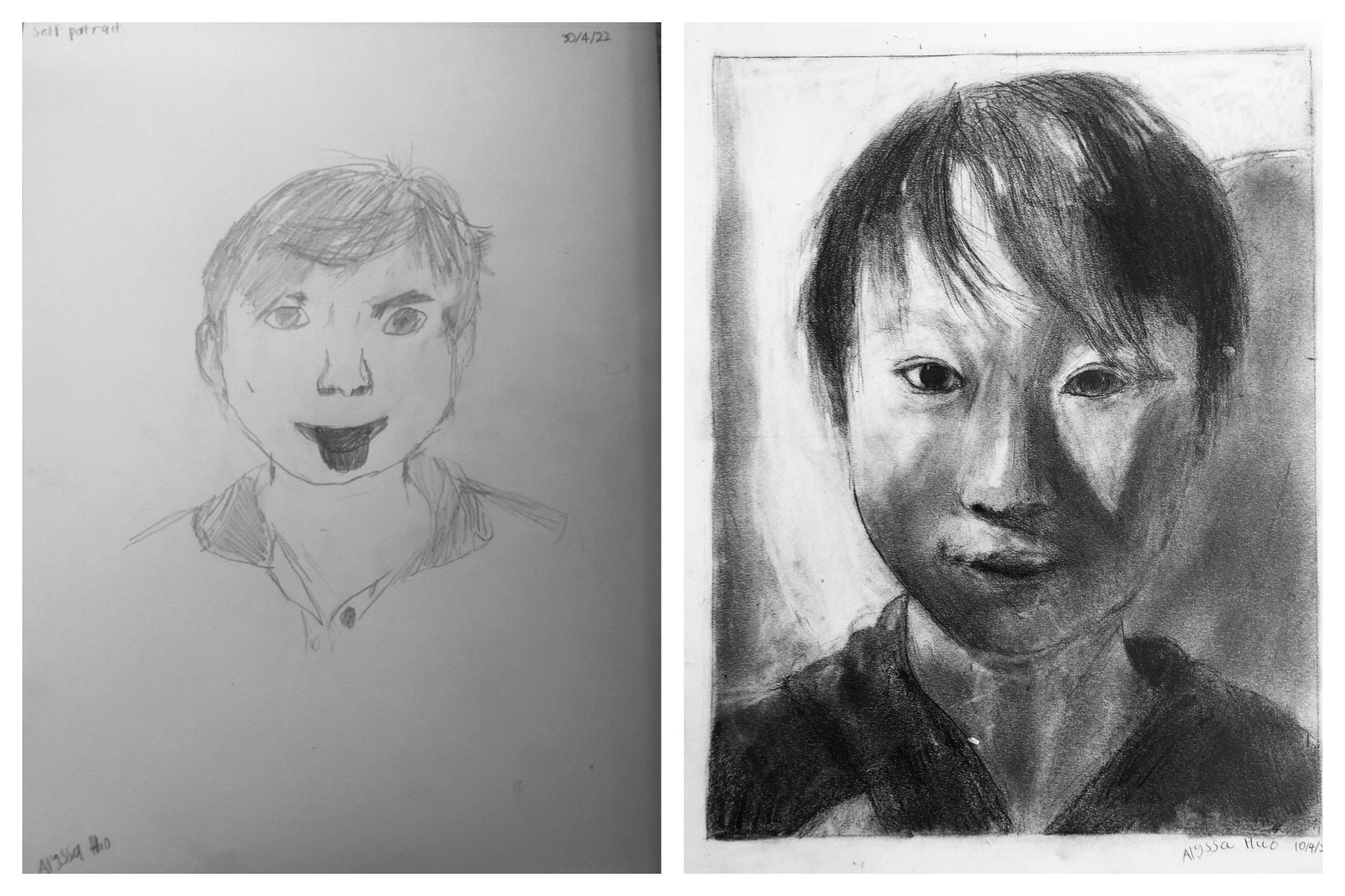 12 Year Old Alyssa's. Before and After self-portraits April 4-9, 2022
